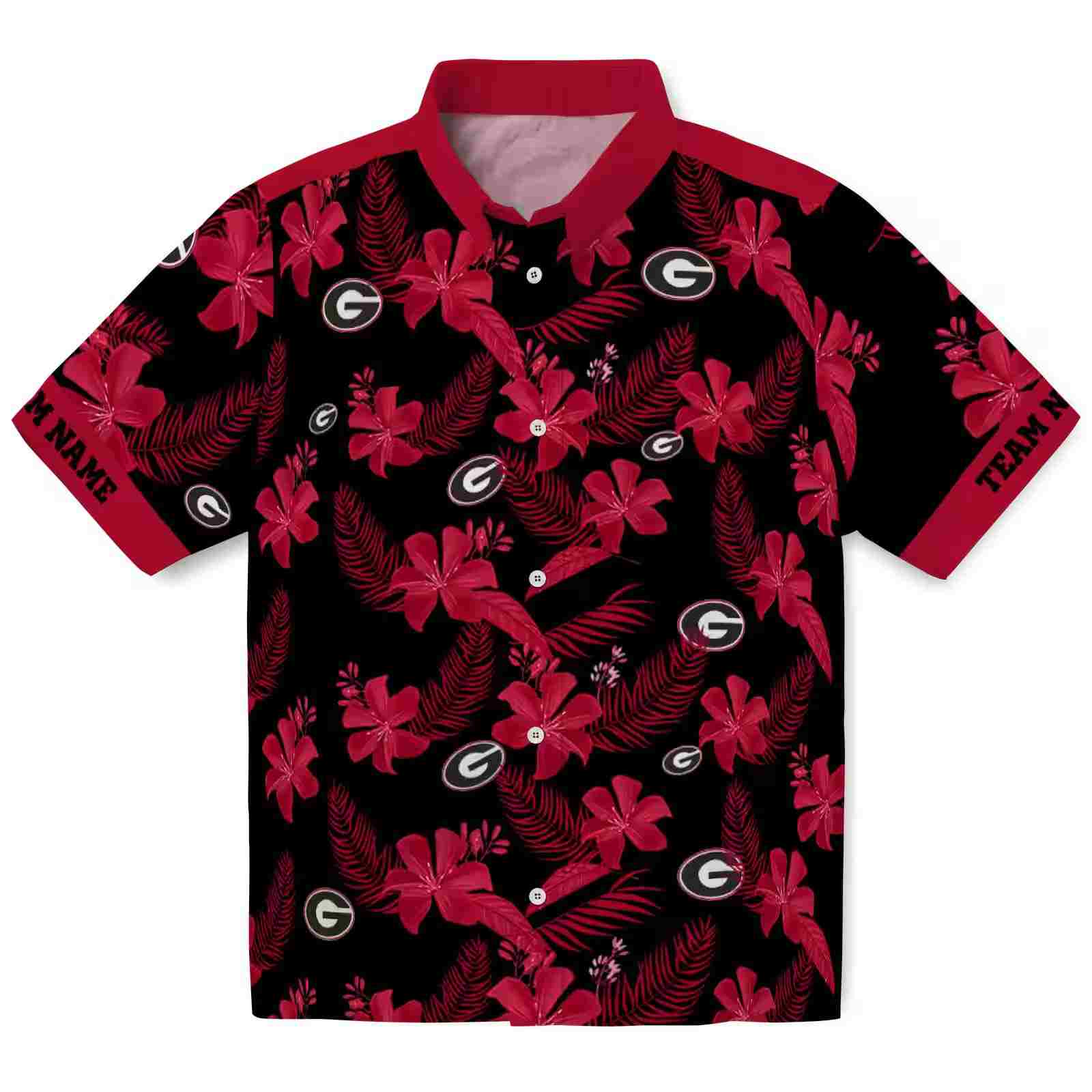 Personalized Georgia Bulldogs Botanical Print Black Hawaiian Shirt