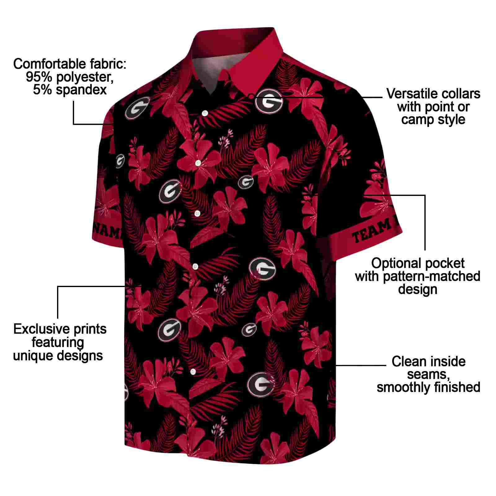 personalized georgia bulldogs botanical print black hawaiian shirt new arrival