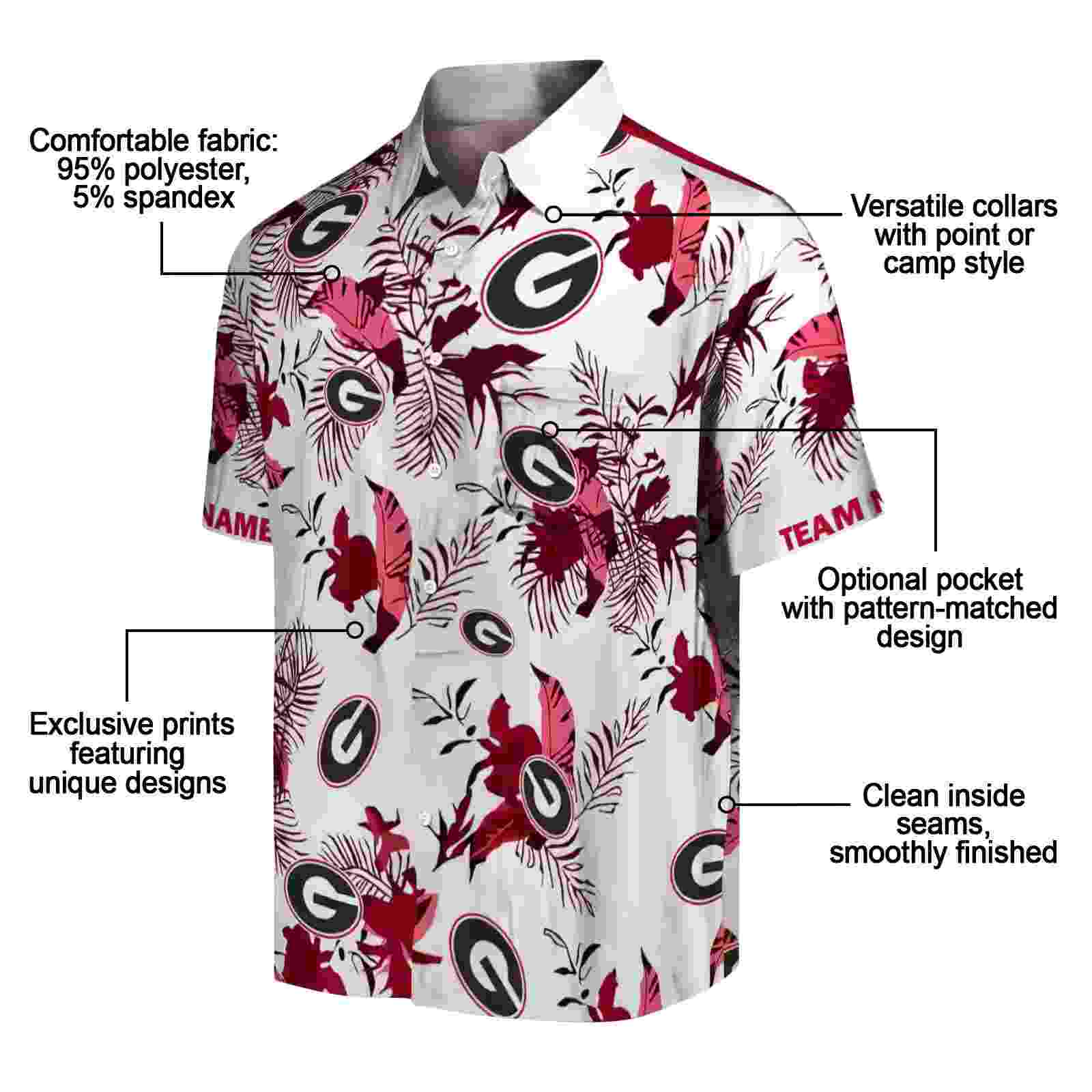 personalized georgia bulldogs botanical theme red white hawaiian shirt new arrival