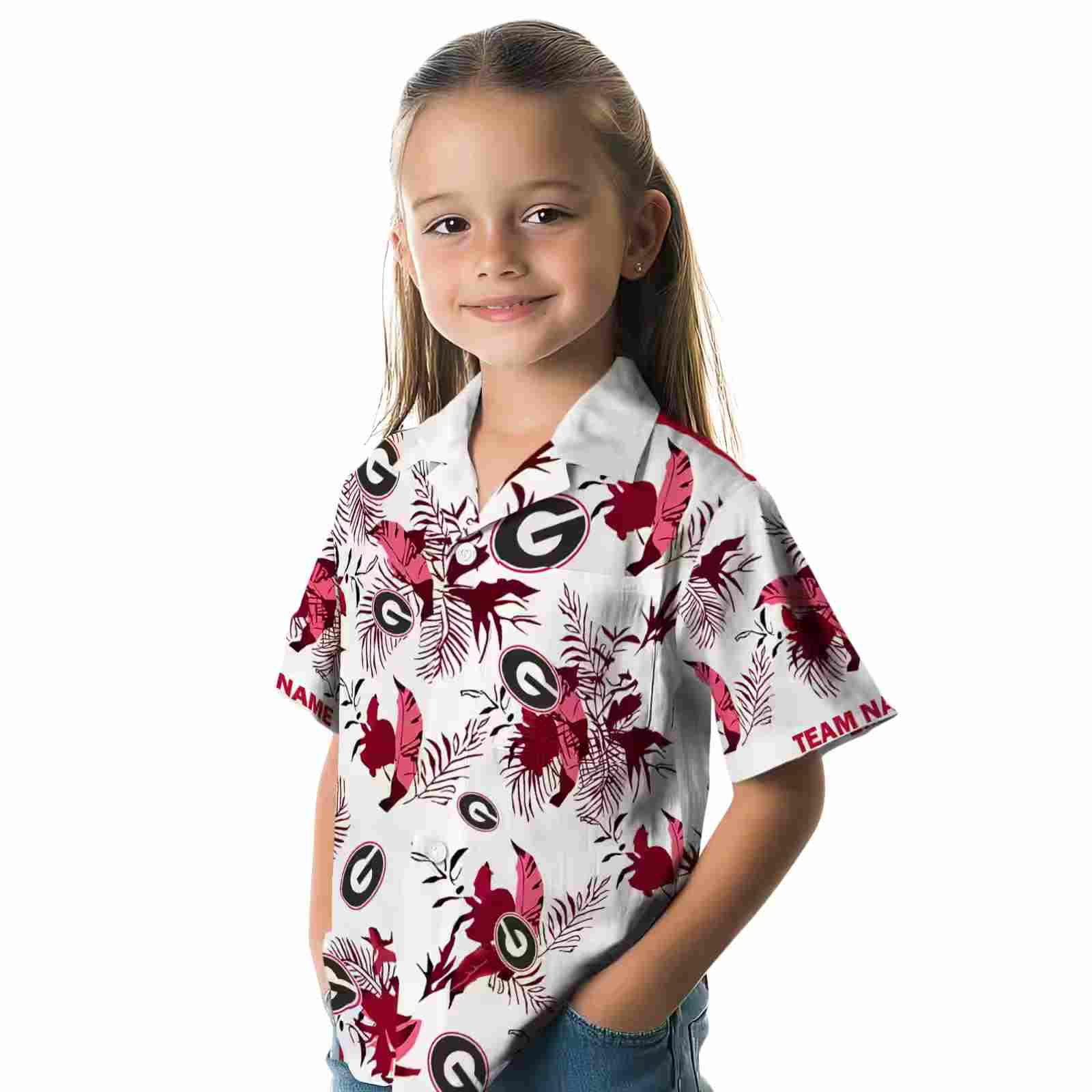 personalized georgia bulldogs botanical theme red white hawaiian shirt premium grade