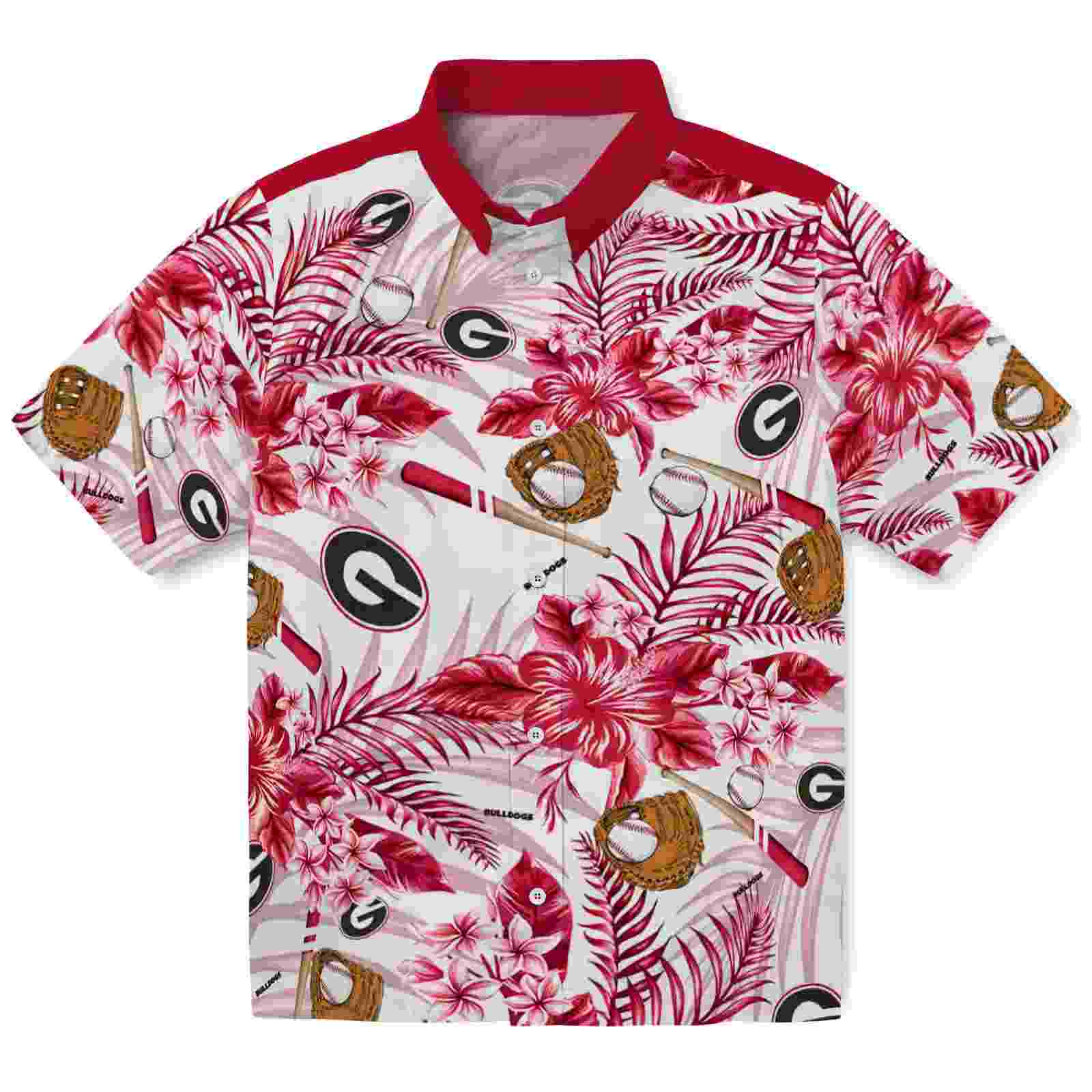 Personalized Georgia Bulldogs Floral Baseball Red White Hawaiian Shirt