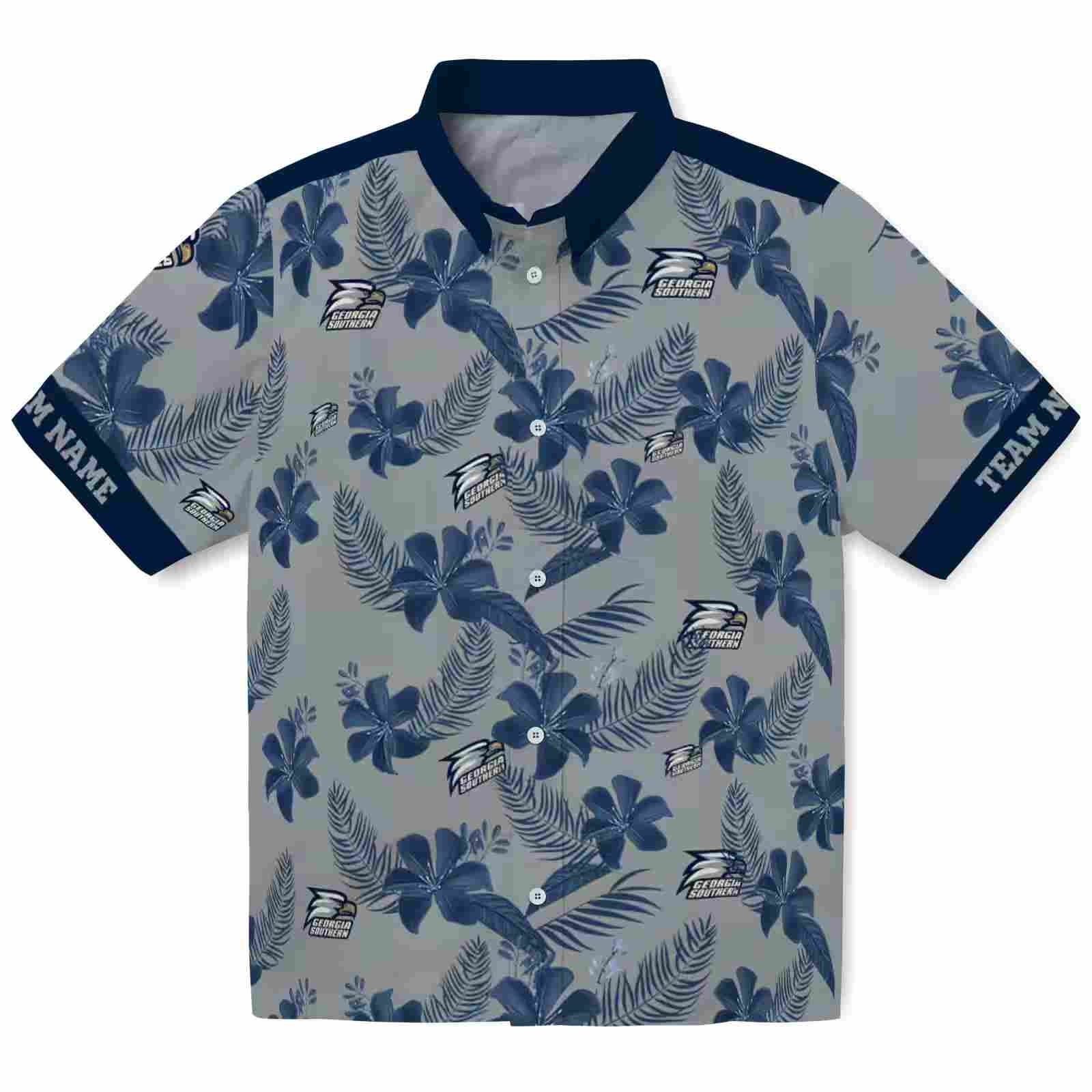 Personalized Georgia Southern Eagles Botanical Print Grey Hawaiian Shirt