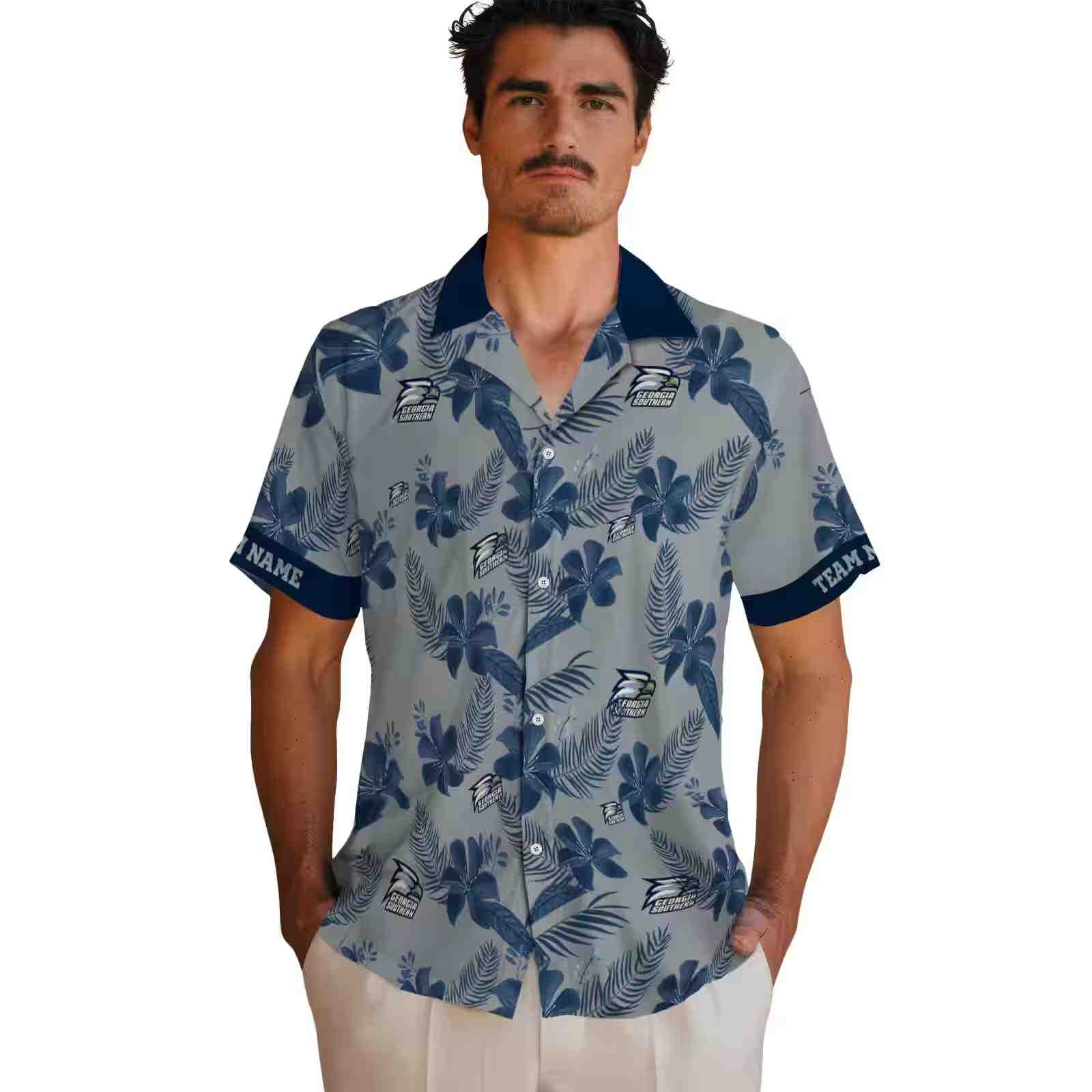 personalized georgia southern eagles botanical print grey hawaiian shirt fashion forward