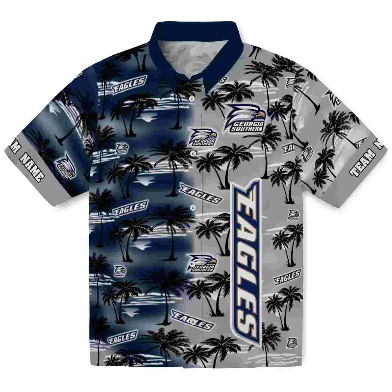 Personalized Georgia Southern Eagles Palm Silhouettes Blue Hawaiian Shirt