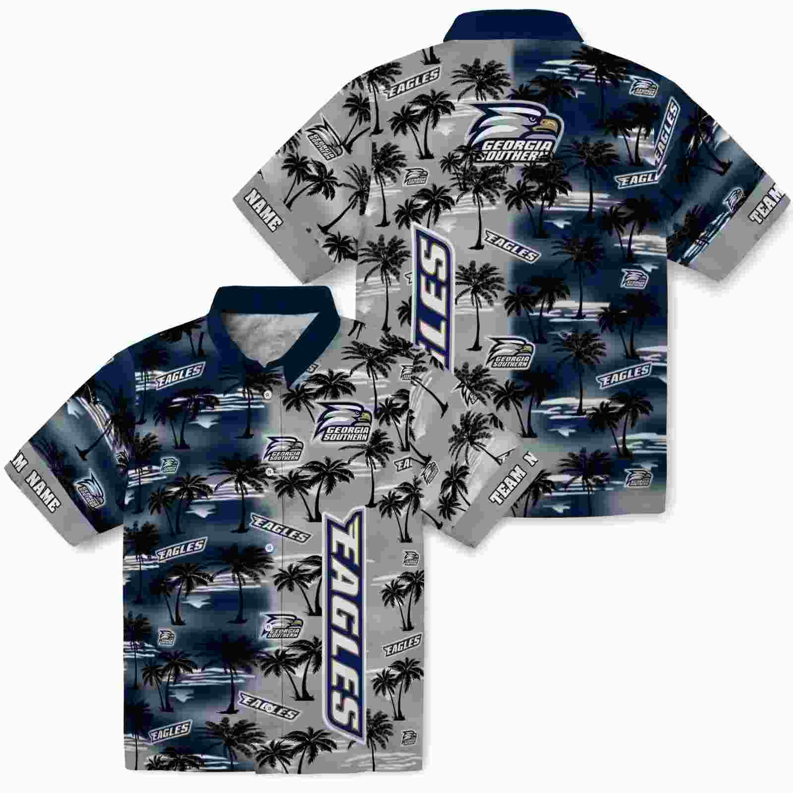 personalized georgia southern eagles palm silhouettes blue hawaiian shirt high quality