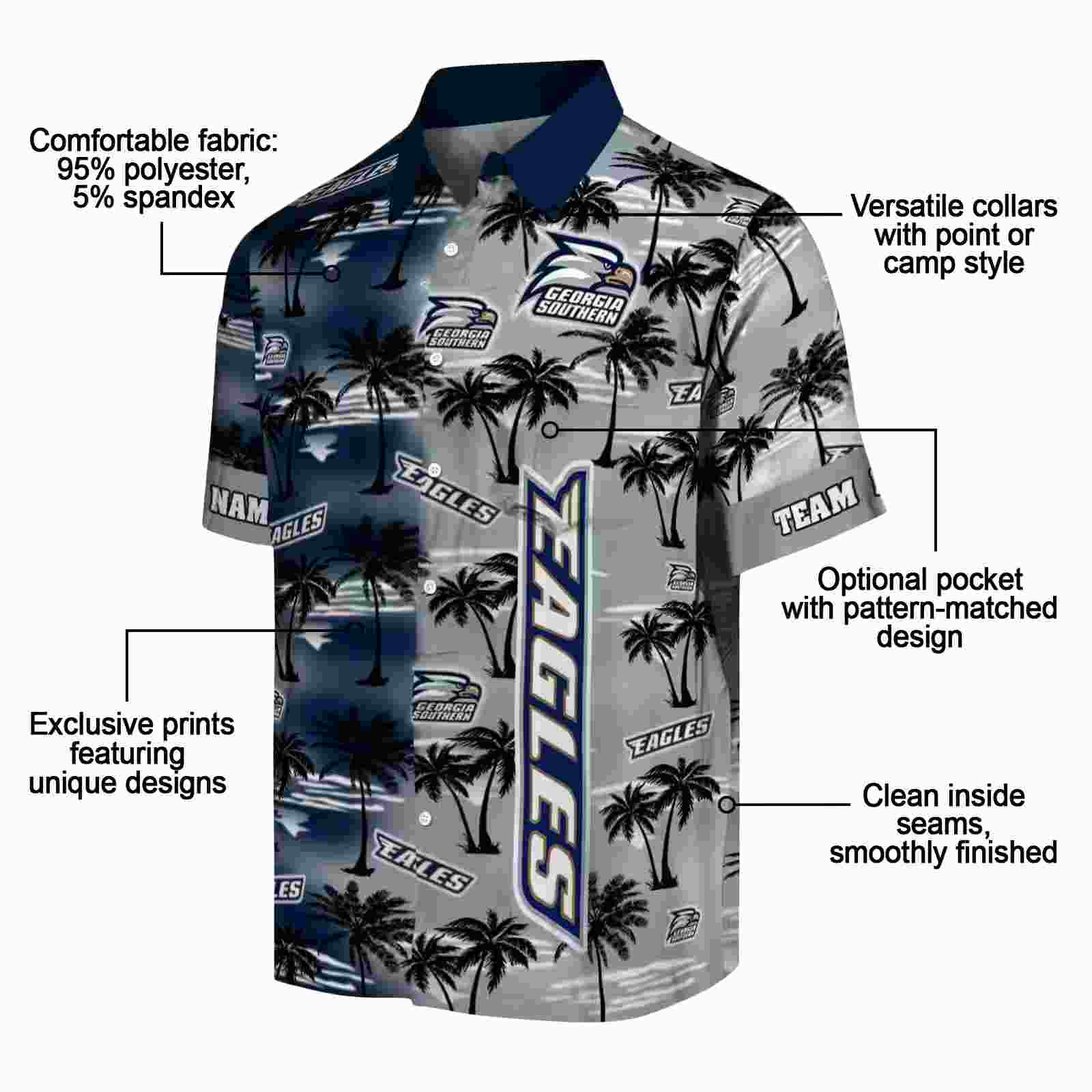 personalized georgia southern eagles palm silhouettes blue hawaiian shirt new arrival