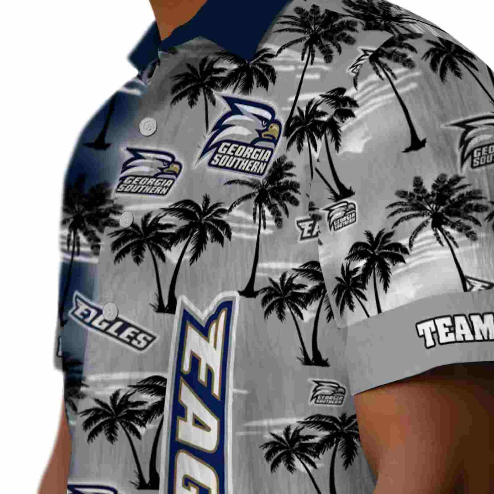 personalized georgia southern eagles palm silhouettes blue hawaiian shirt trendy