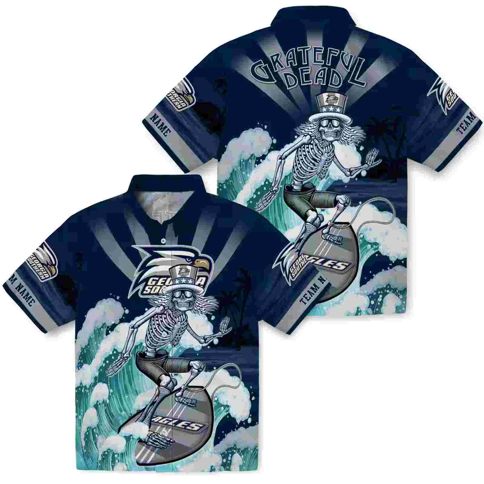 personalized georgia southern eagles surfing skeleton blue hawaiian shirt high quality