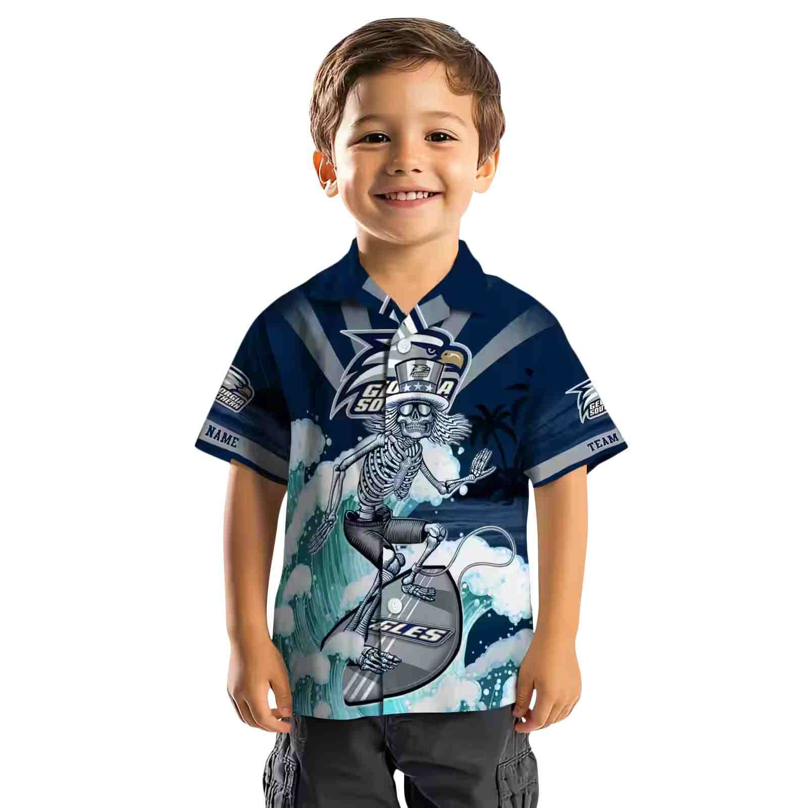 personalized georgia southern eagles surfing skeleton blue hawaiian shirt top rated