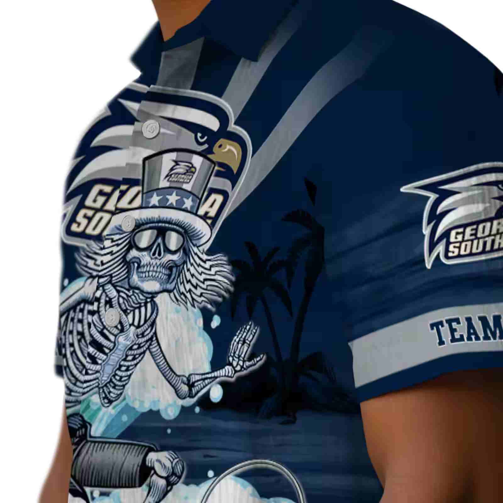 personalized georgia southern eagles surfing skeleton blue hawaiian shirt trendy