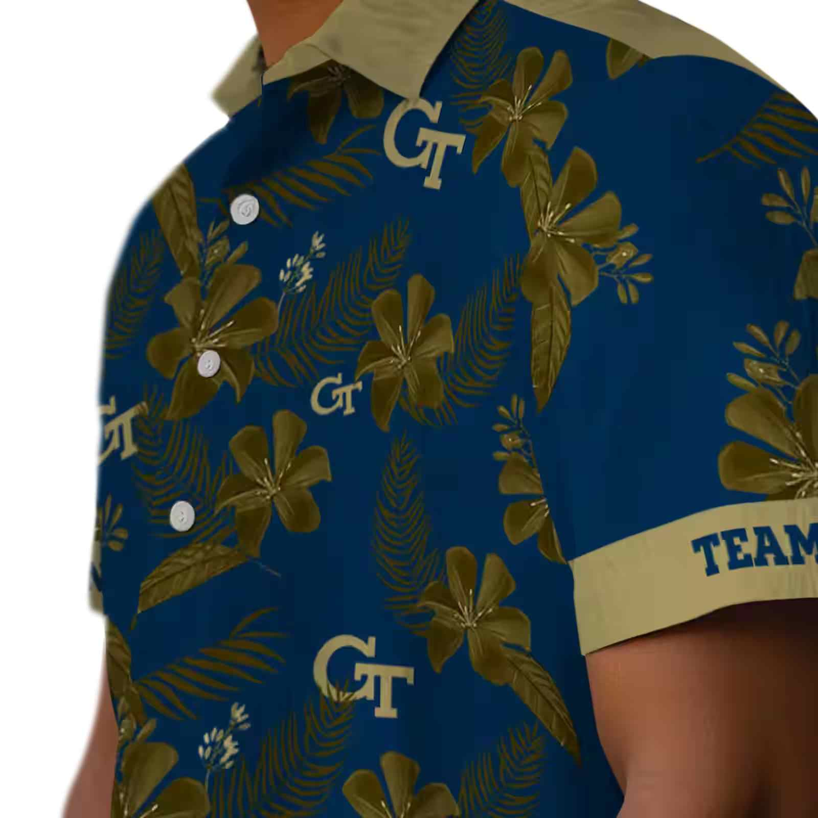 personalized georgia tech yellow jackets botanical print blue hawaiian shirt trendy