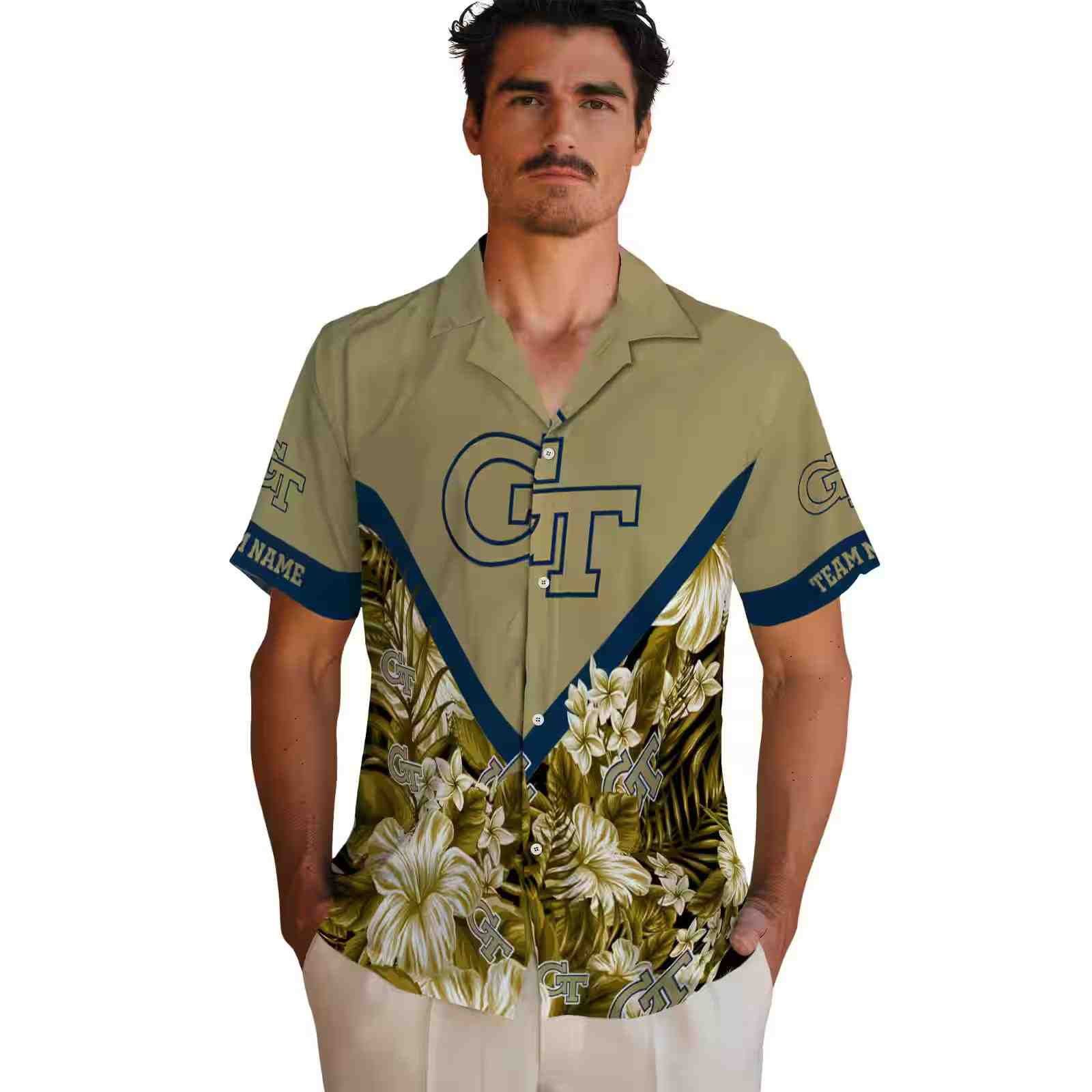 personalized georgia tech yellow jackets floral chevron gold hawaiian shirt fashion forward