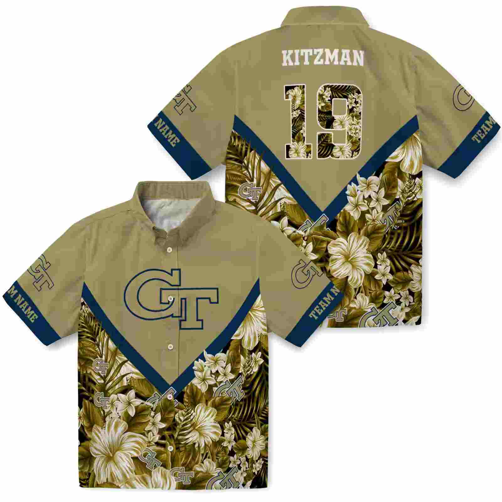 personalized georgia tech yellow jackets floral chevron gold hawaiian shirt high quality