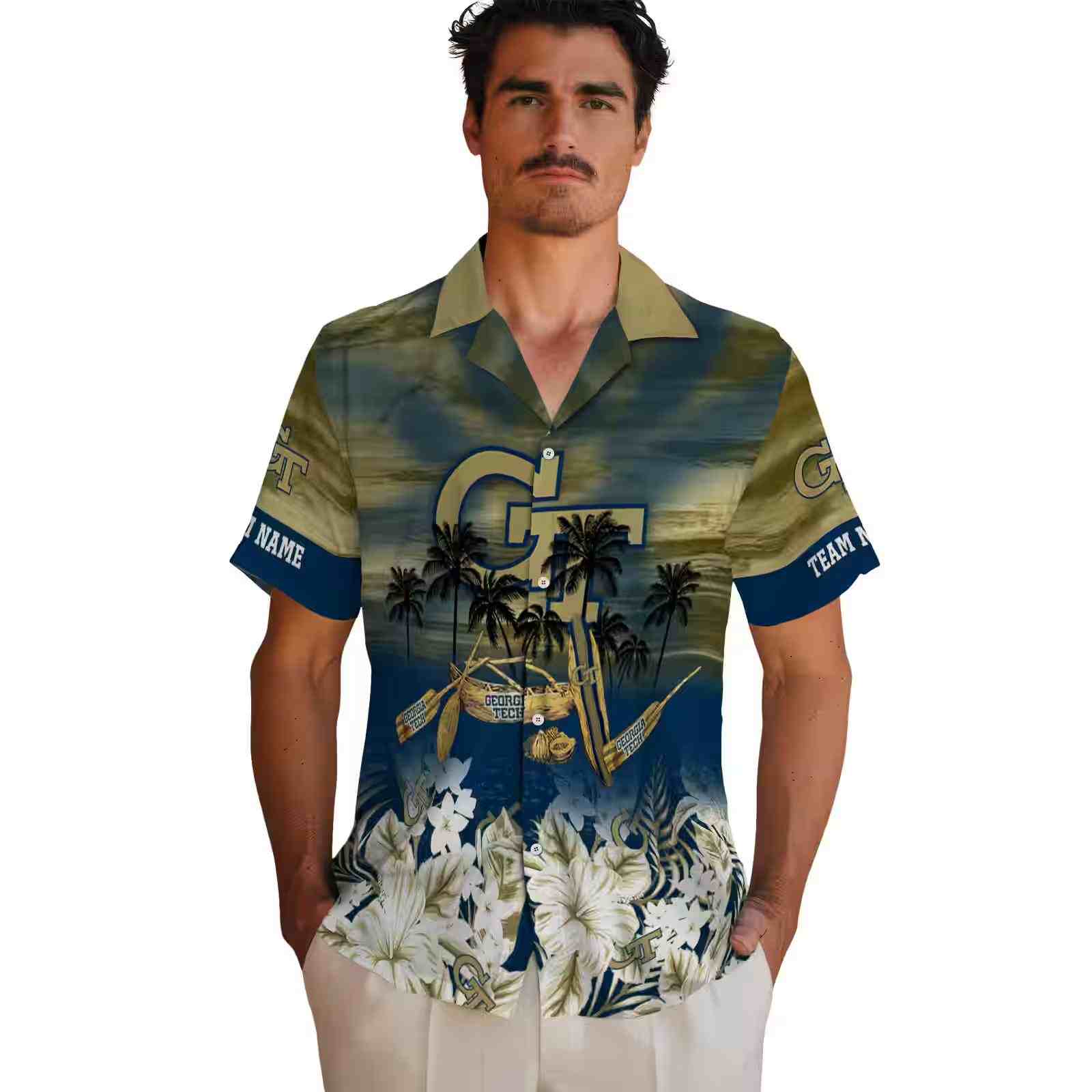 personalized georgia tech yellow jackets tropical canoe gold hawaiian shirt fashion forward