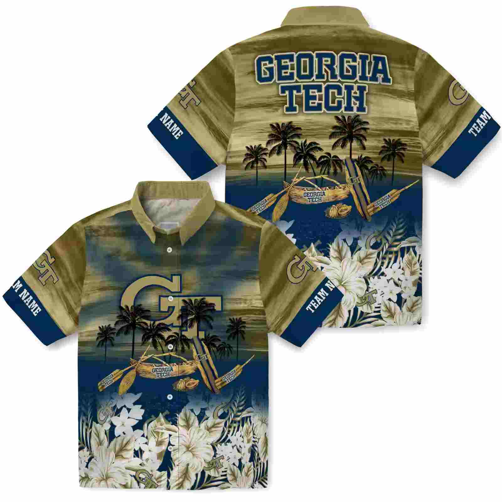 personalized georgia tech yellow jackets tropical canoe gold hawaiian shirt high quality