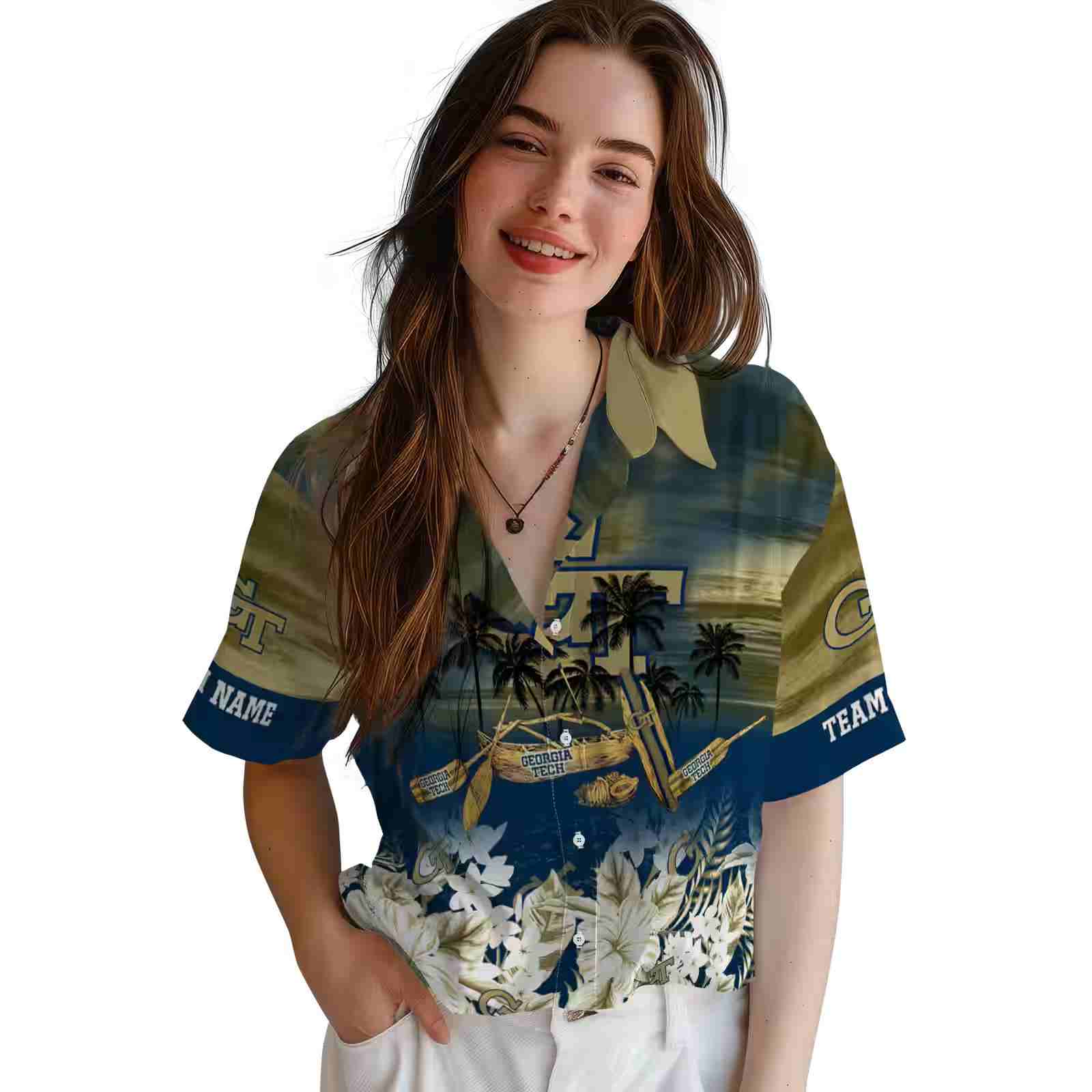 personalized georgia tech yellow jackets tropical canoe gold hawaiian shirt latest model