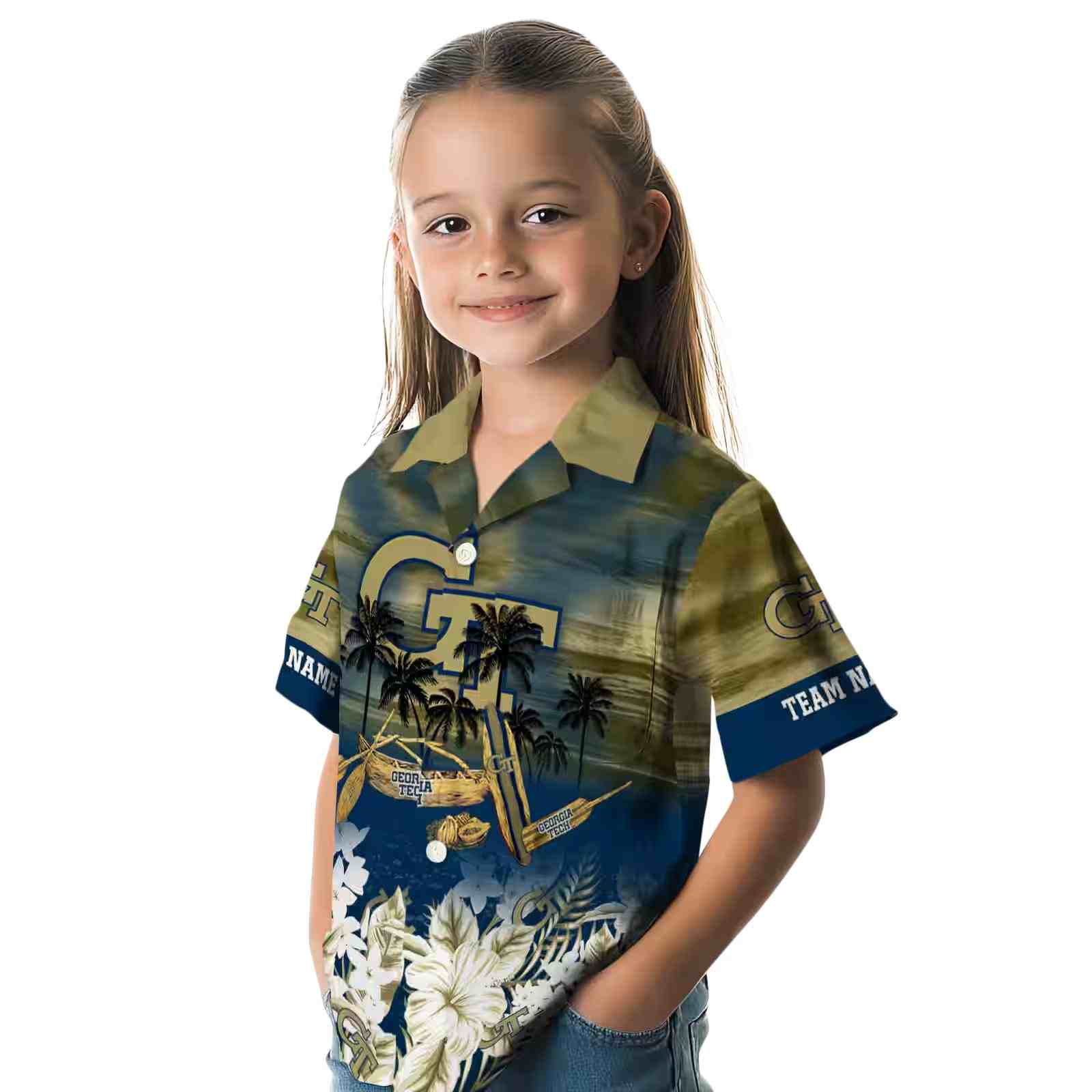 personalized georgia tech yellow jackets tropical canoe gold hawaiian shirt premium grade