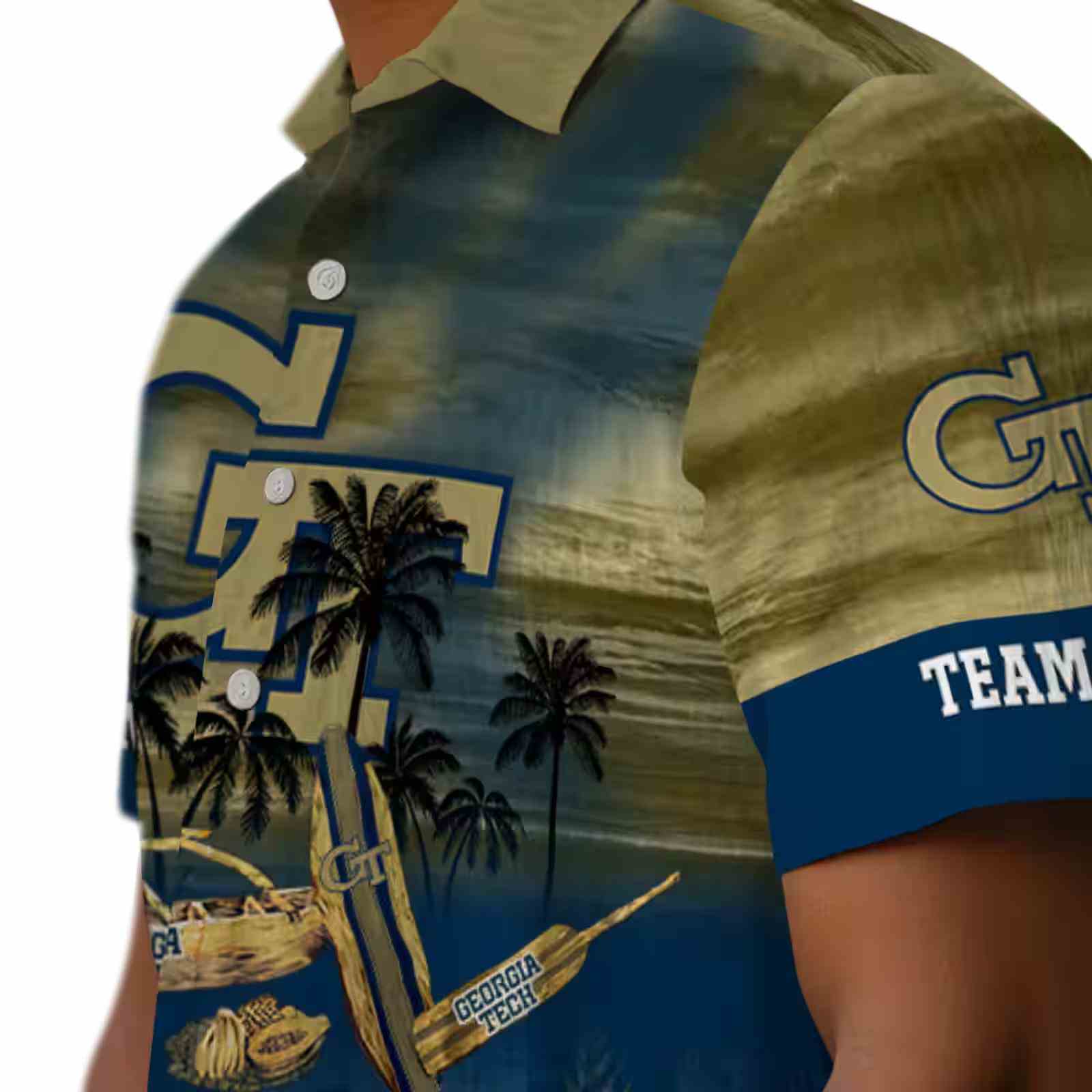 personalized georgia tech yellow jackets tropical canoe gold hawaiian shirt trendy