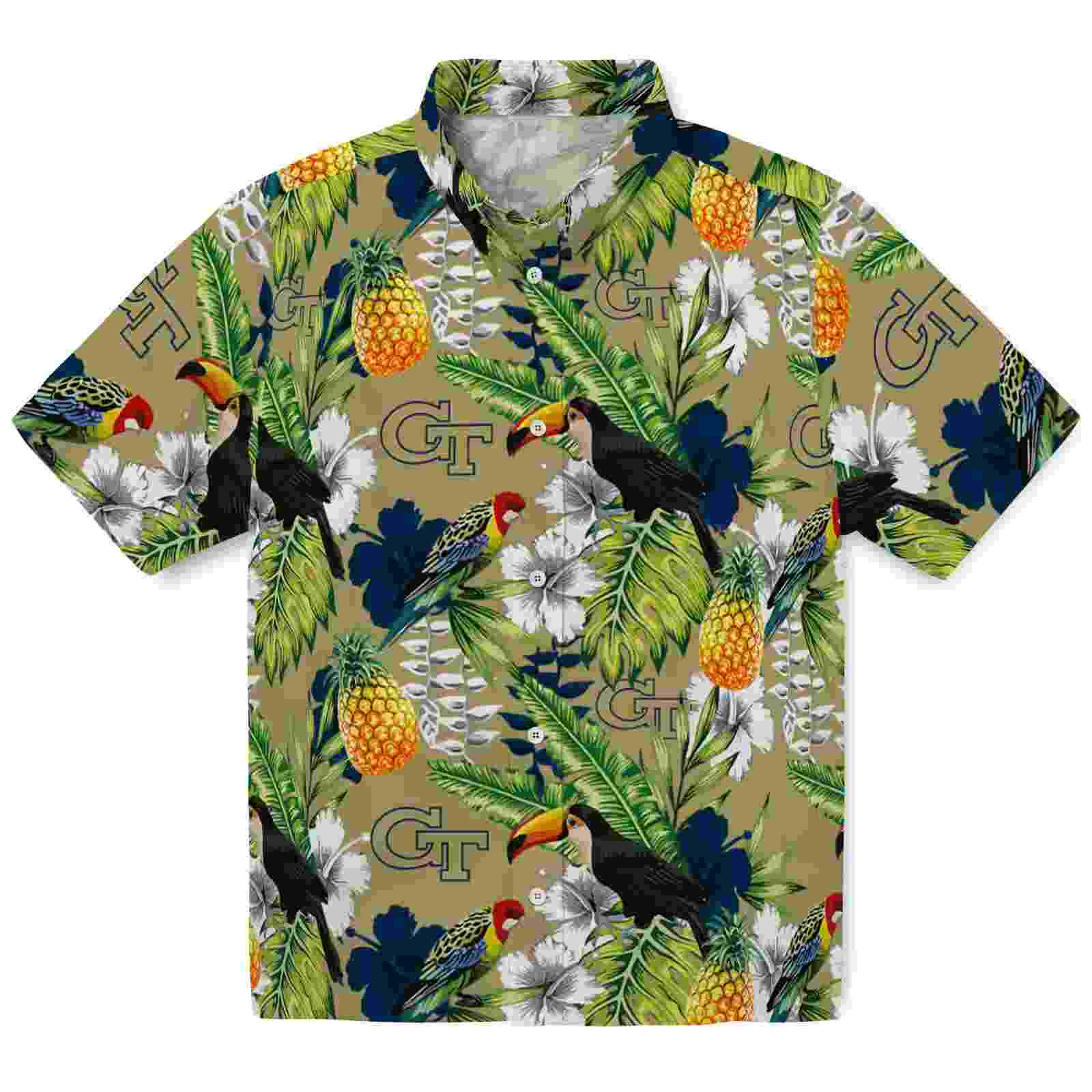 Personalized Georgia Tech Yellow Jackets Tropical Toucan Gold Green Hawaiian Shirt