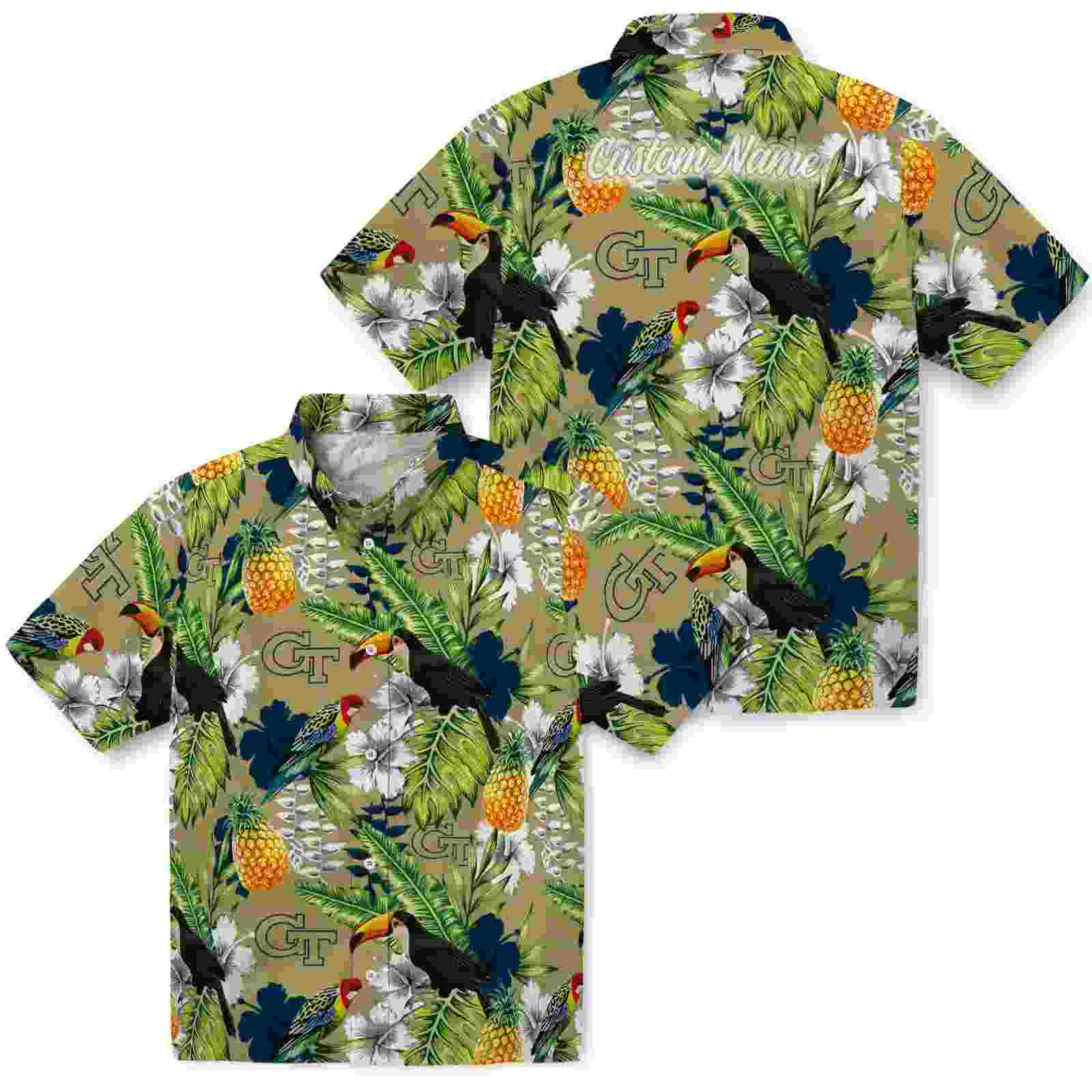 personalized georgia tech yellow jackets tropical toucan gold green hawaiian shirt high quality