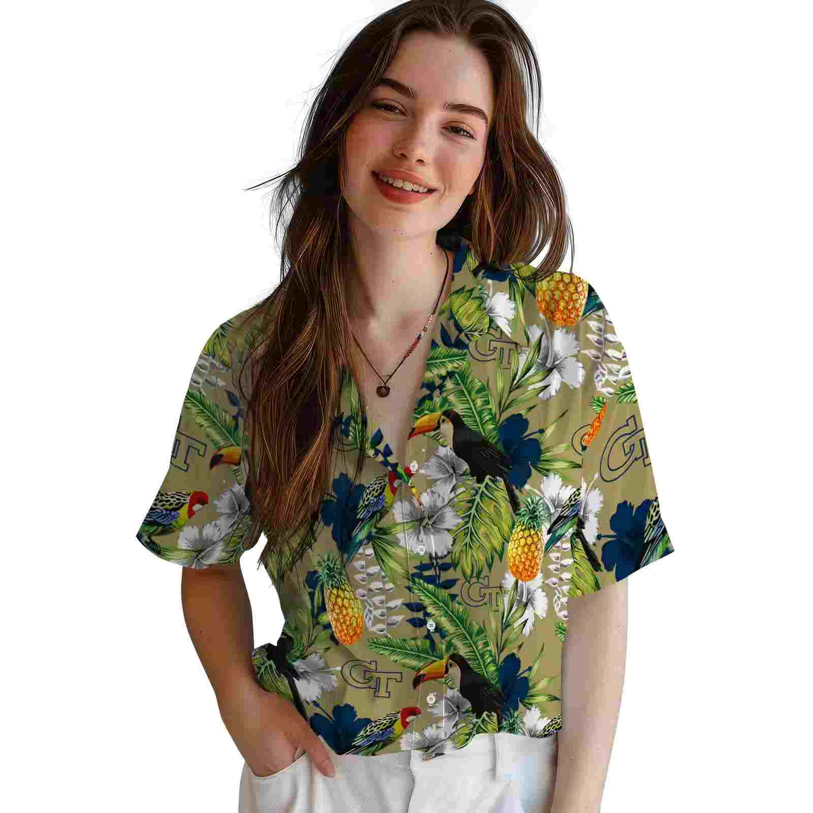 personalized georgia tech yellow jackets tropical toucan gold green hawaiian shirt latest model