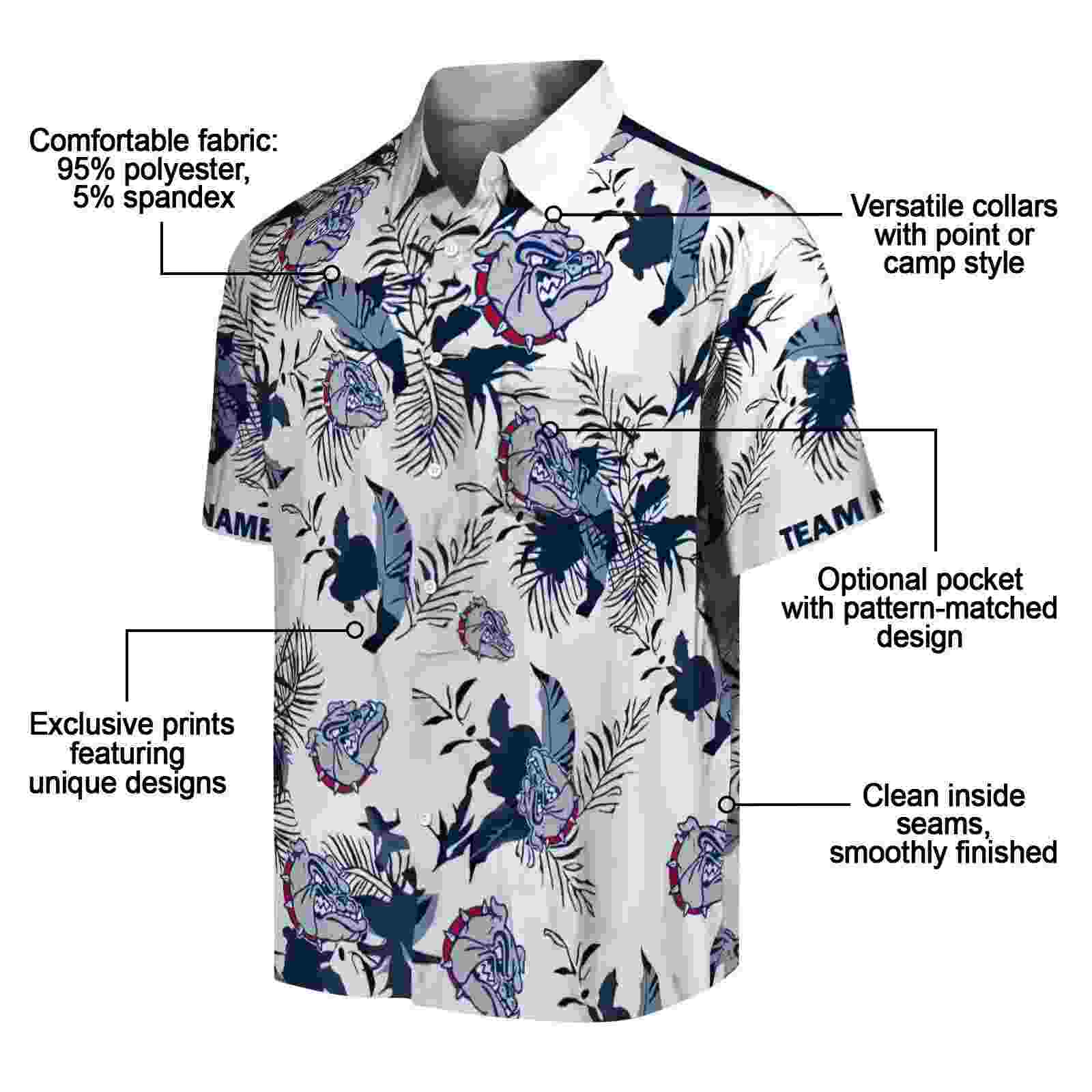 personalized gonzaga bulldogs botanical theme blue white hawaiian shirt new arrival