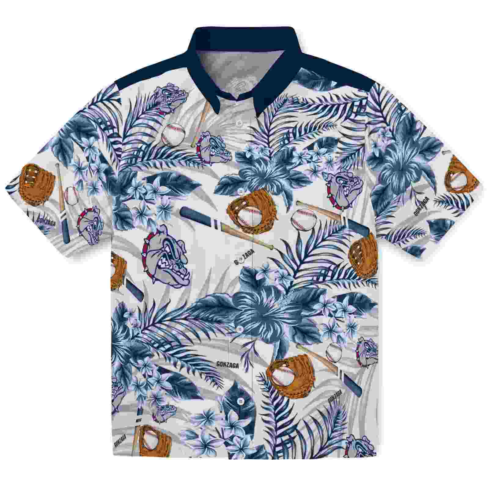 Personalized Gonzaga Bulldogs Floral Baseball Blue White Hawaiian Shirt