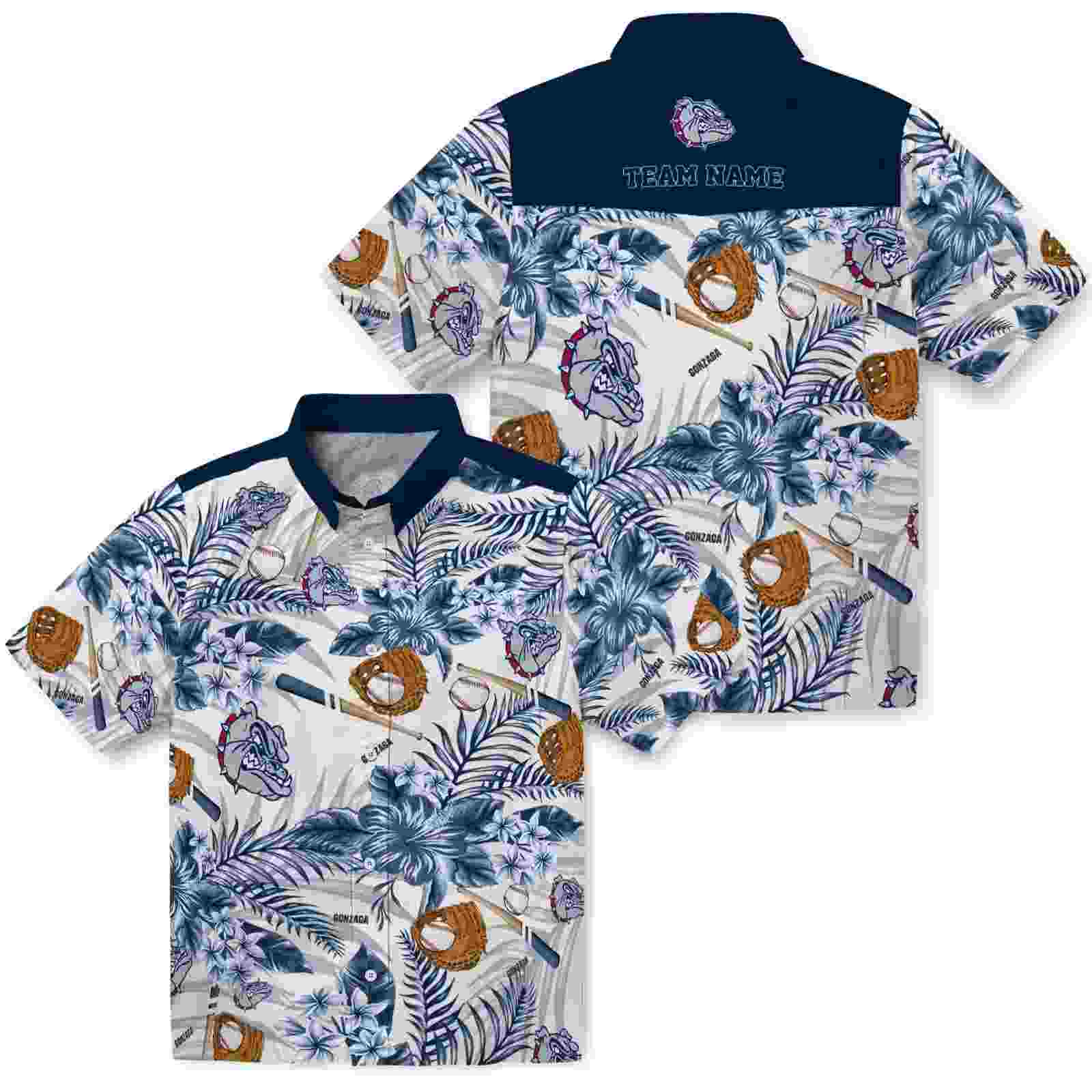 personalized gonzaga bulldogs floral baseball blue white hawaiian shirt high quality