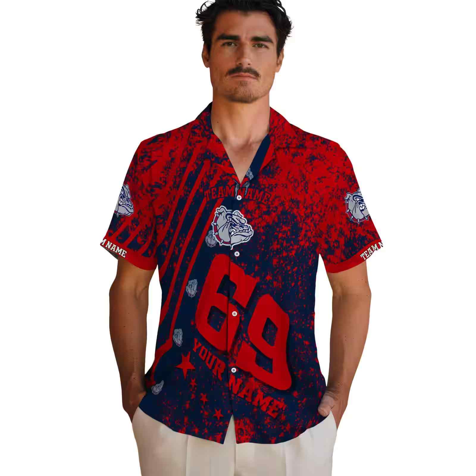 personalized gonzaga bulldogs star stripes blue hawaiian shirt fashion forward