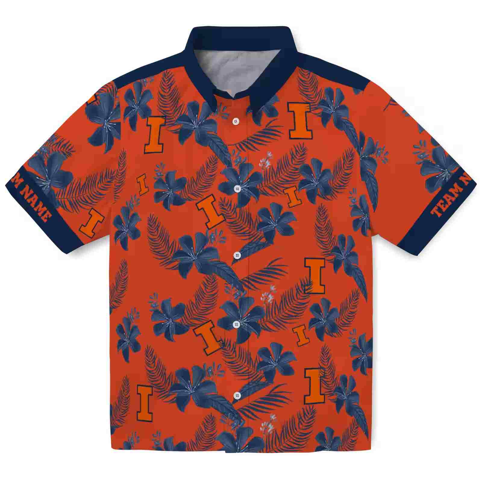 Personalized Illinois Fighting Illini Botanical Print Orange Hawaiian Shirt