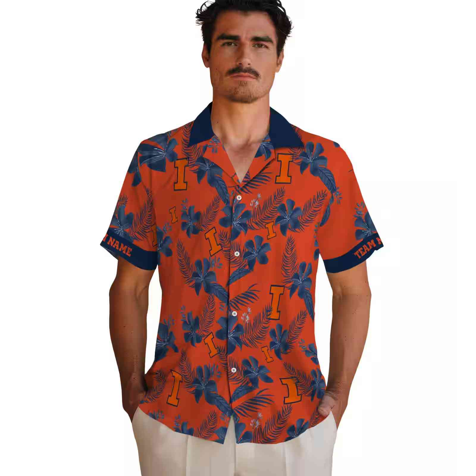 personalized illinois fighting illini botanical print orange hawaiian shirt fashion forward