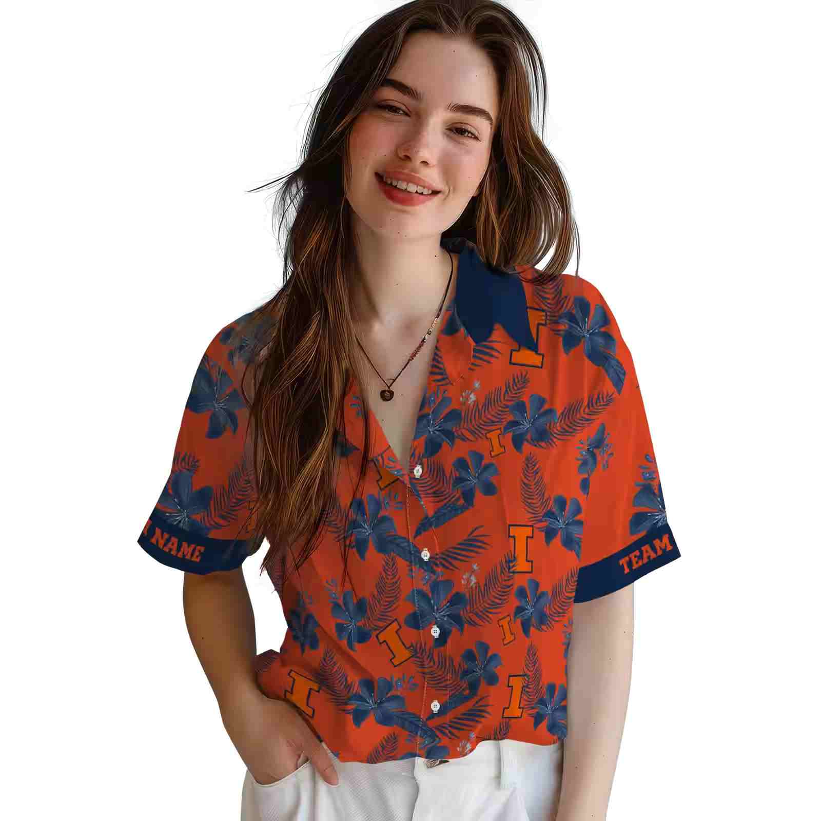 personalized illinois fighting illini botanical print orange hawaiian shirt latest model