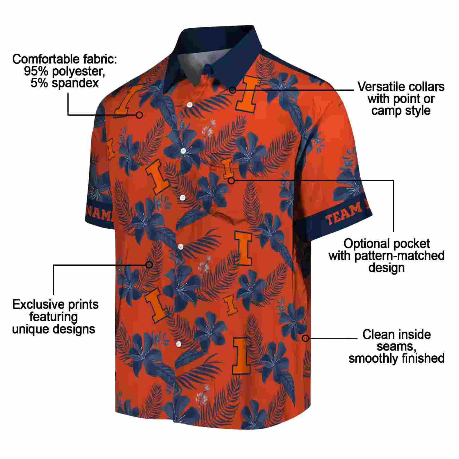 personalized illinois fighting illini botanical print orange hawaiian shirt new arrival