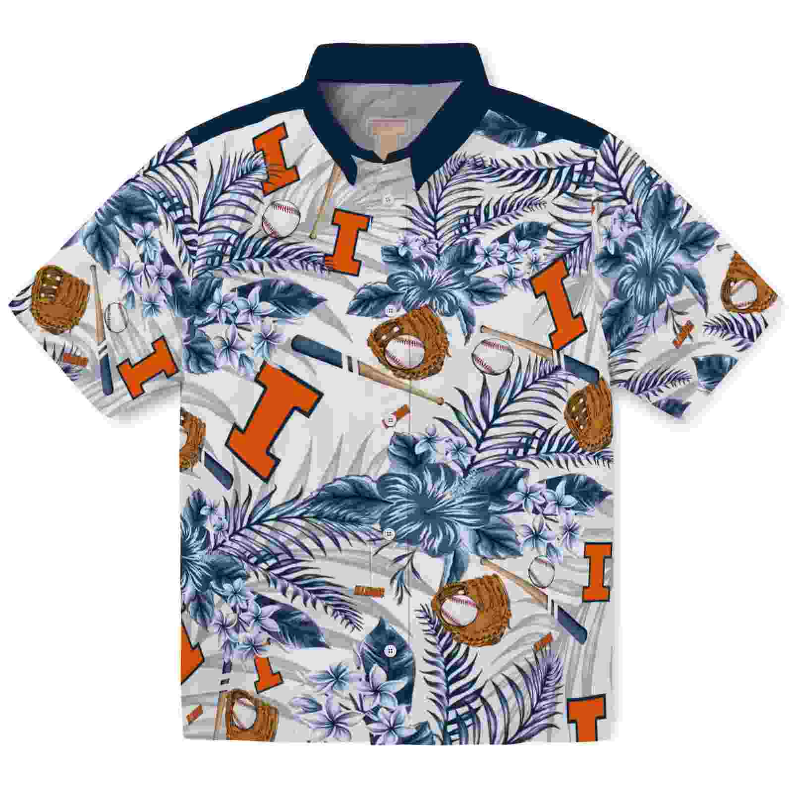 Personalized Illinois Fighting Illini Floral Baseball Blue White Hawaiian Shirt