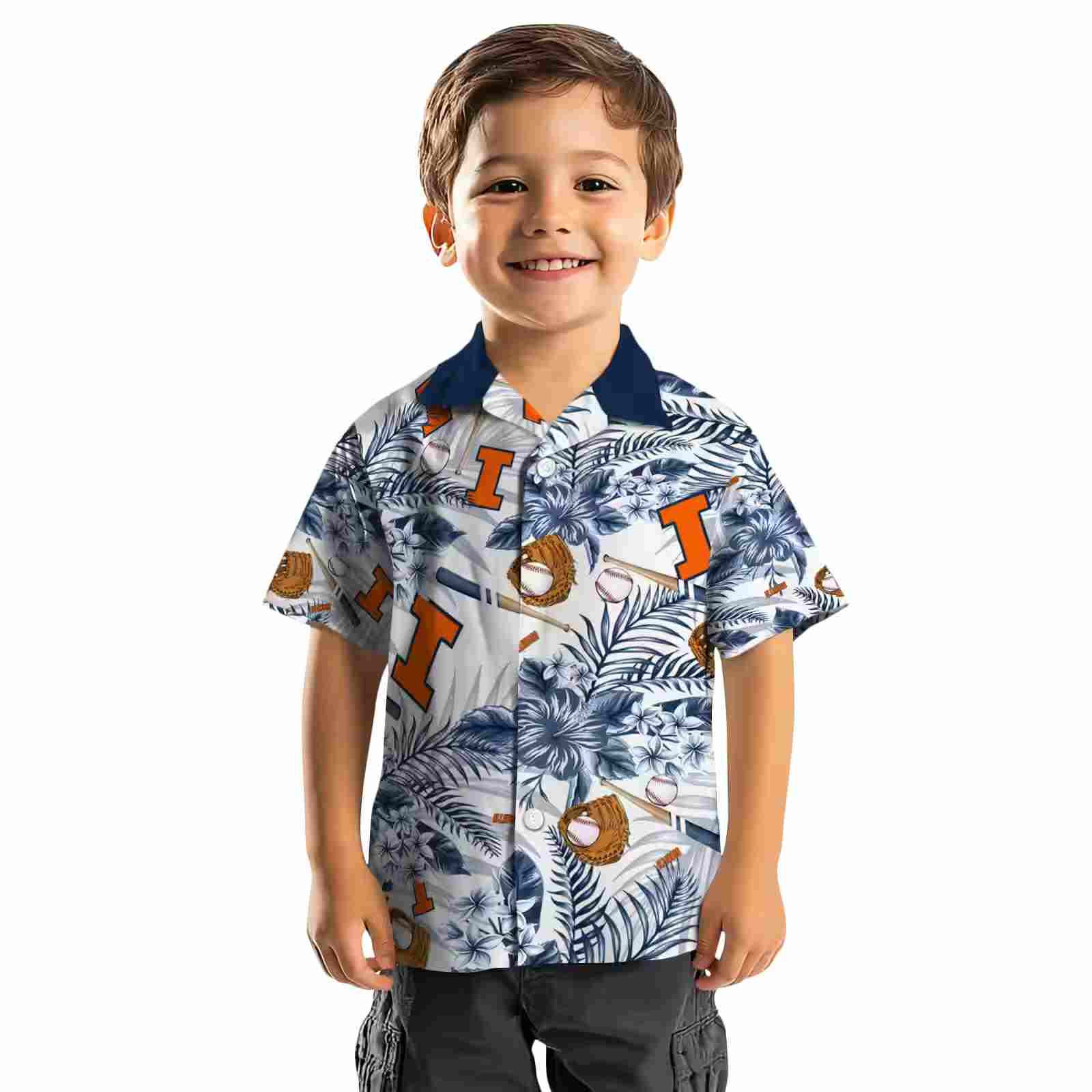 personalized illinois fighting illini floral baseball blue white hawaiian shirt top rated