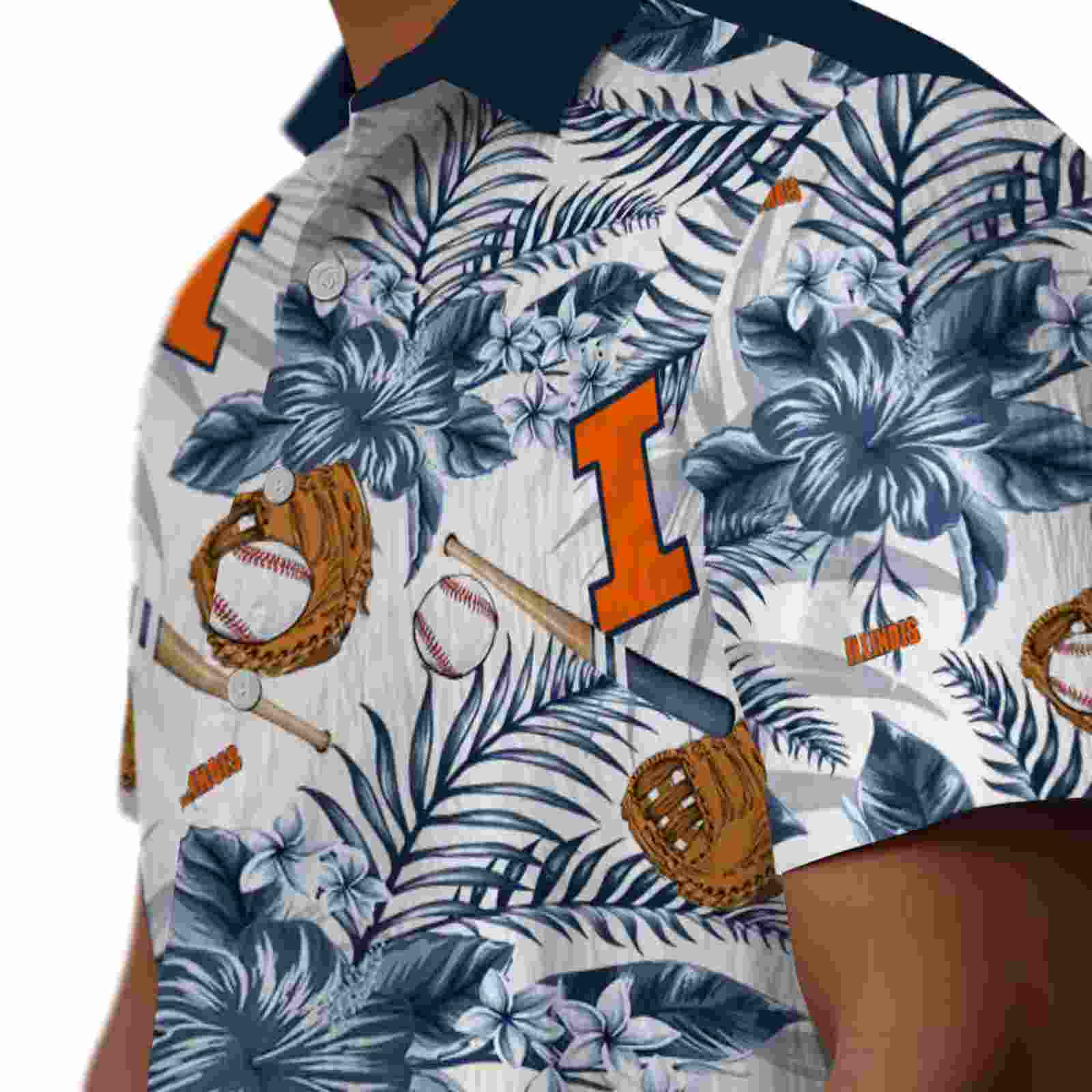 personalized illinois fighting illini floral baseball blue white hawaiian shirt trendy