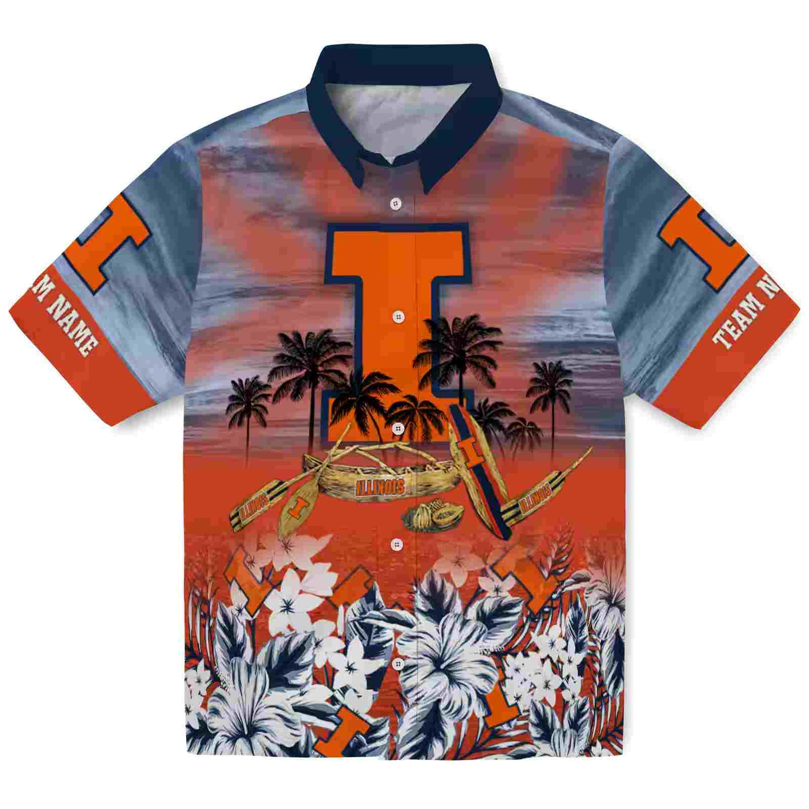 Personalized Illinois Fighting Illini Tropical Canoe Blue Hawaiian Shirt