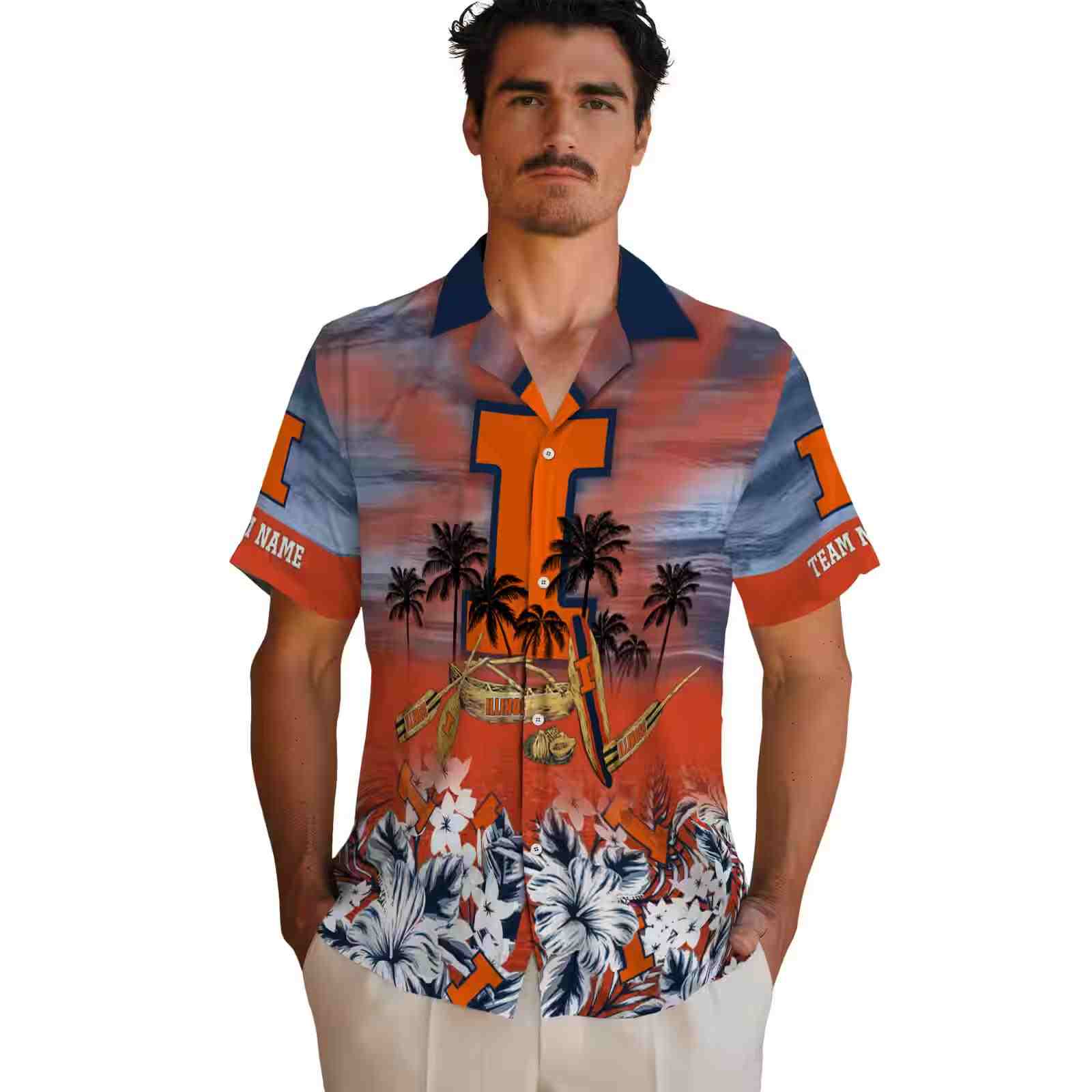 personalized illinois fighting illini tropical canoe blue hawaiian shirt fashion forward