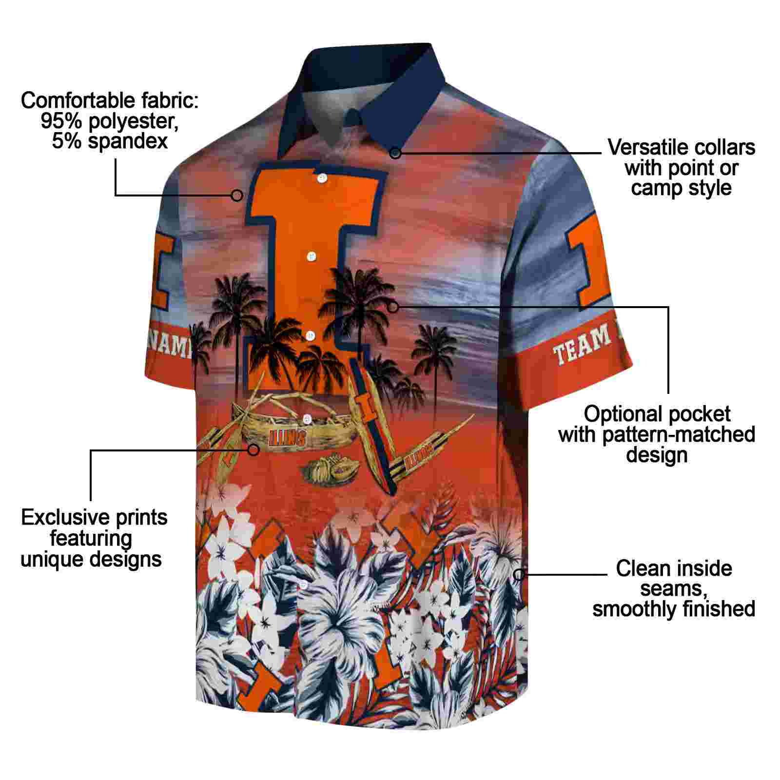 personalized illinois fighting illini tropical canoe blue hawaiian shirt new arrival