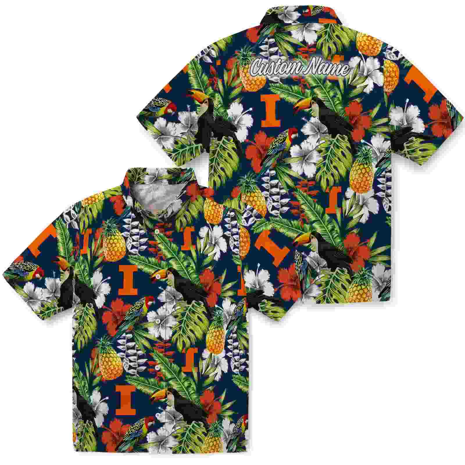 personalized illinois fighting illini tropical toucan blue green hawaiian shirt high quality