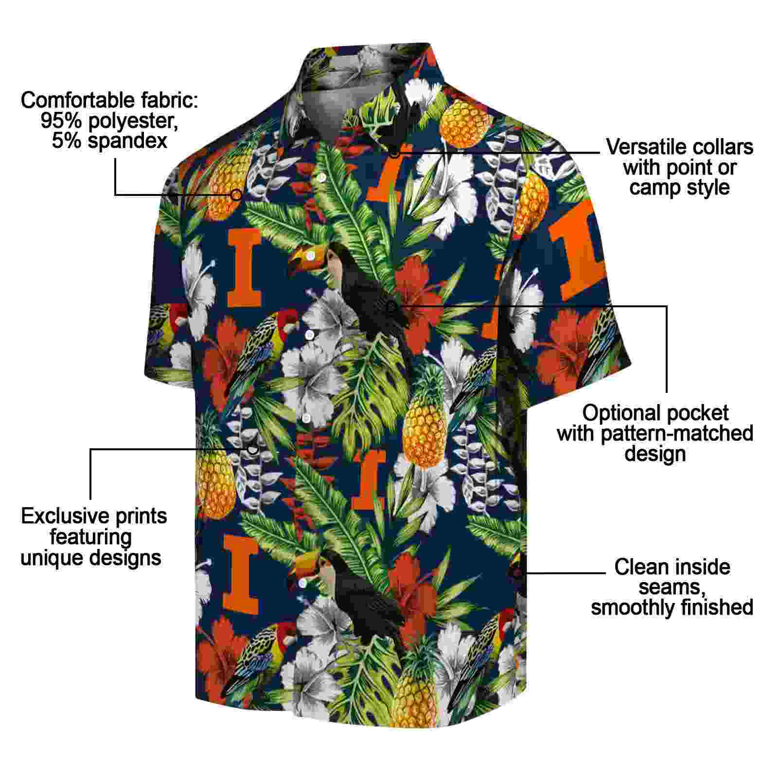 personalized illinois fighting illini tropical toucan blue green hawaiian shirt new arrival