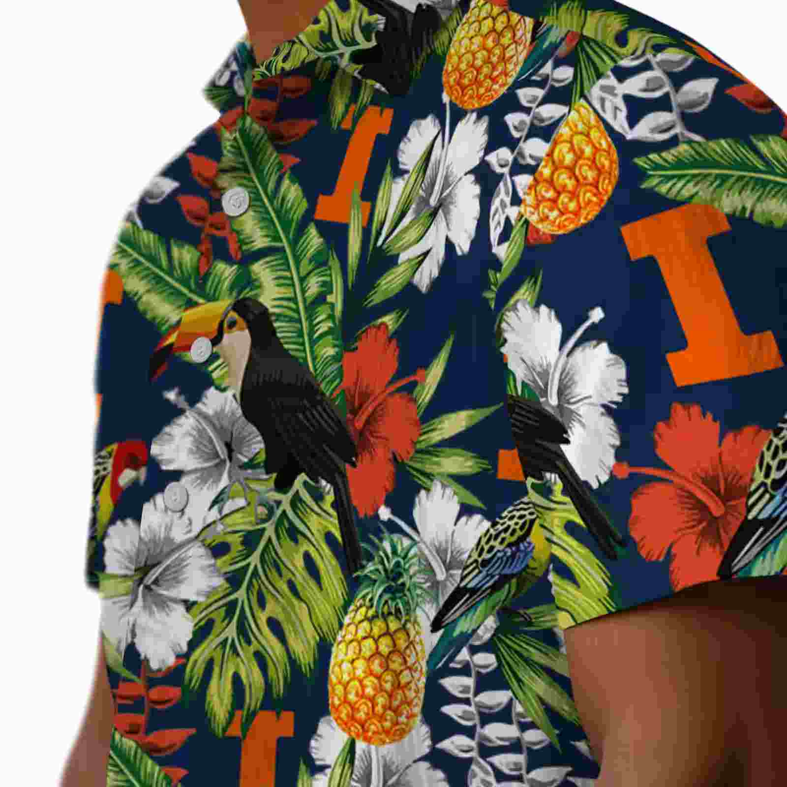 personalized illinois fighting illini tropical toucan blue green hawaiian shirt trendy