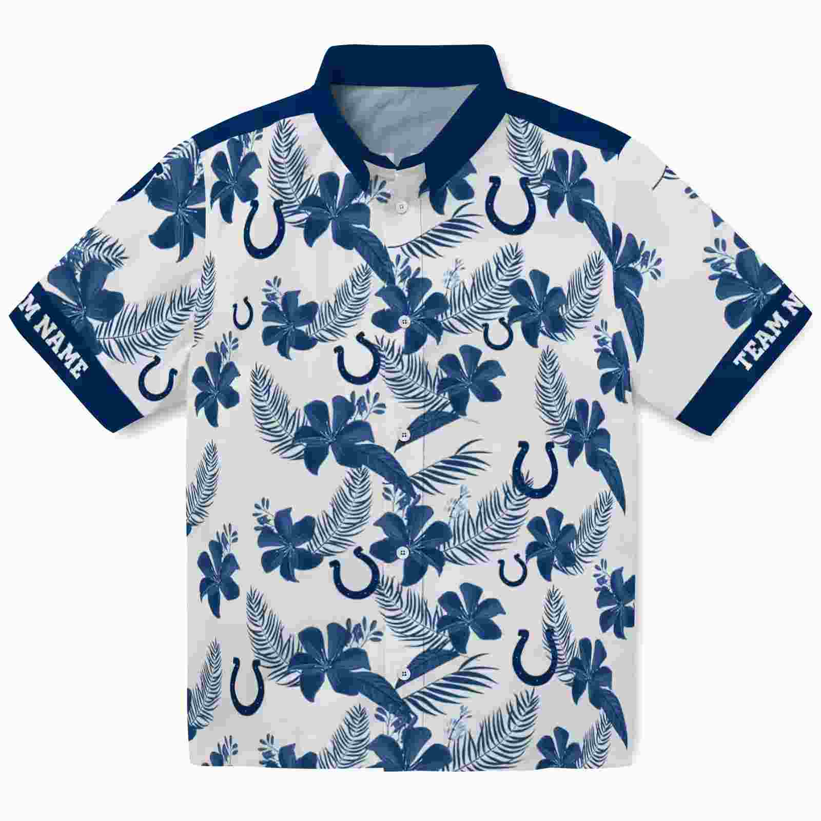 Personalized Indianapolis Colts Botanical Print White Hawaiian Shirt