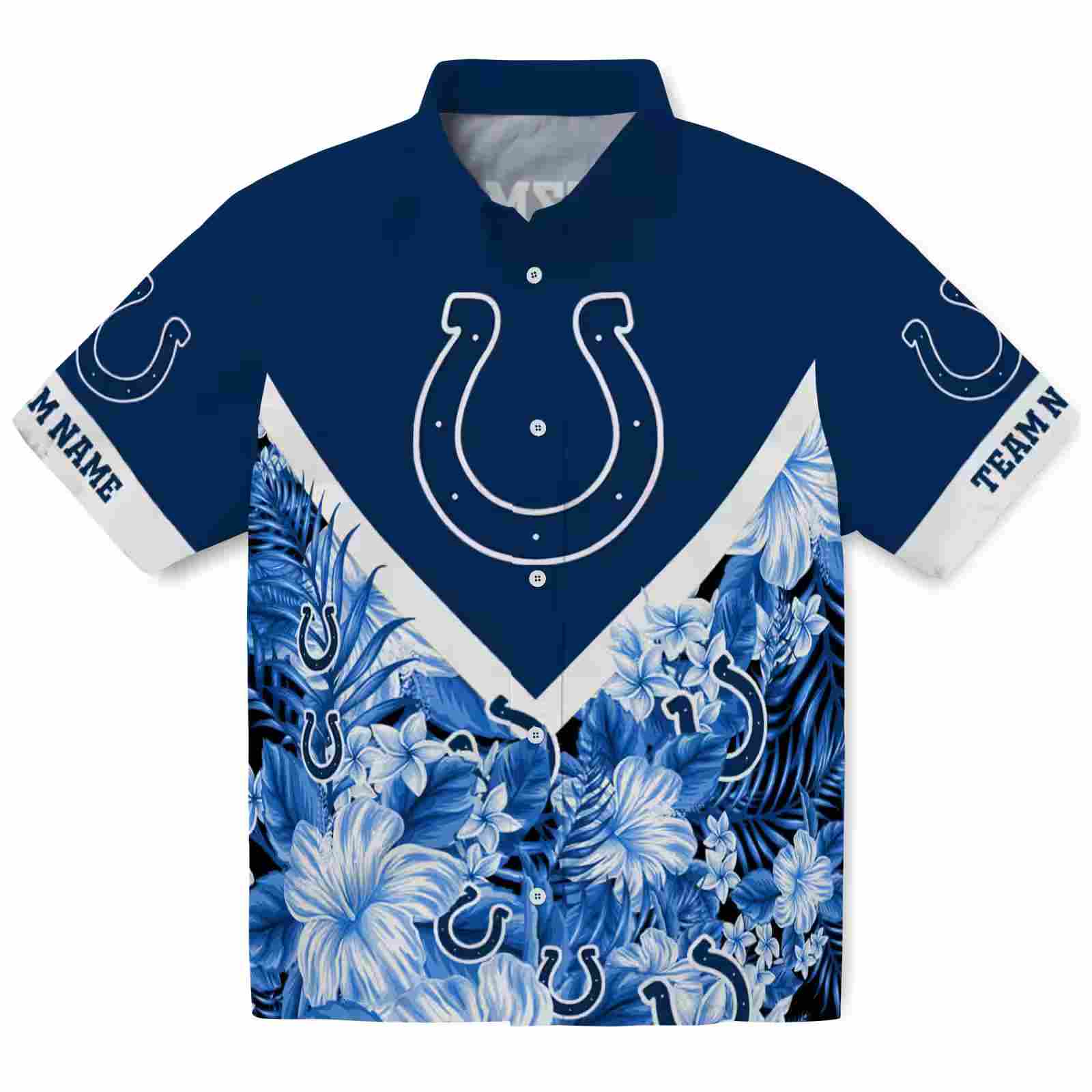 Personalized Indianapolis Colts Floral Chevron Blue Hawaiian Shirt