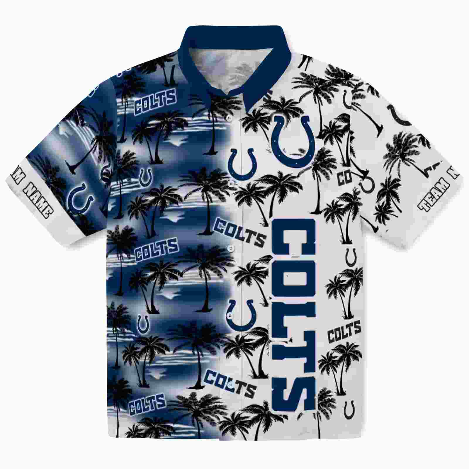 Personalized Indianapolis Colts Palm Silhouettes Blue Hawaiian Shirt