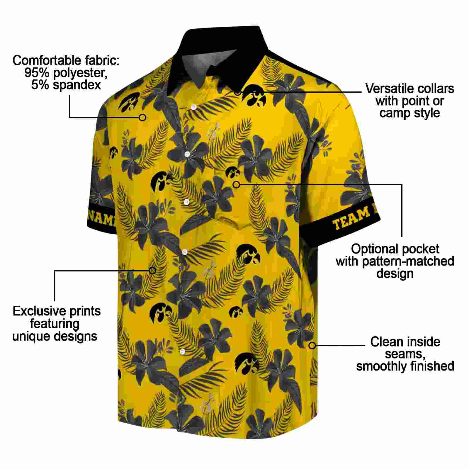 personalized iowa hawkeyes botanical print gold hawaiian shirt new arrival