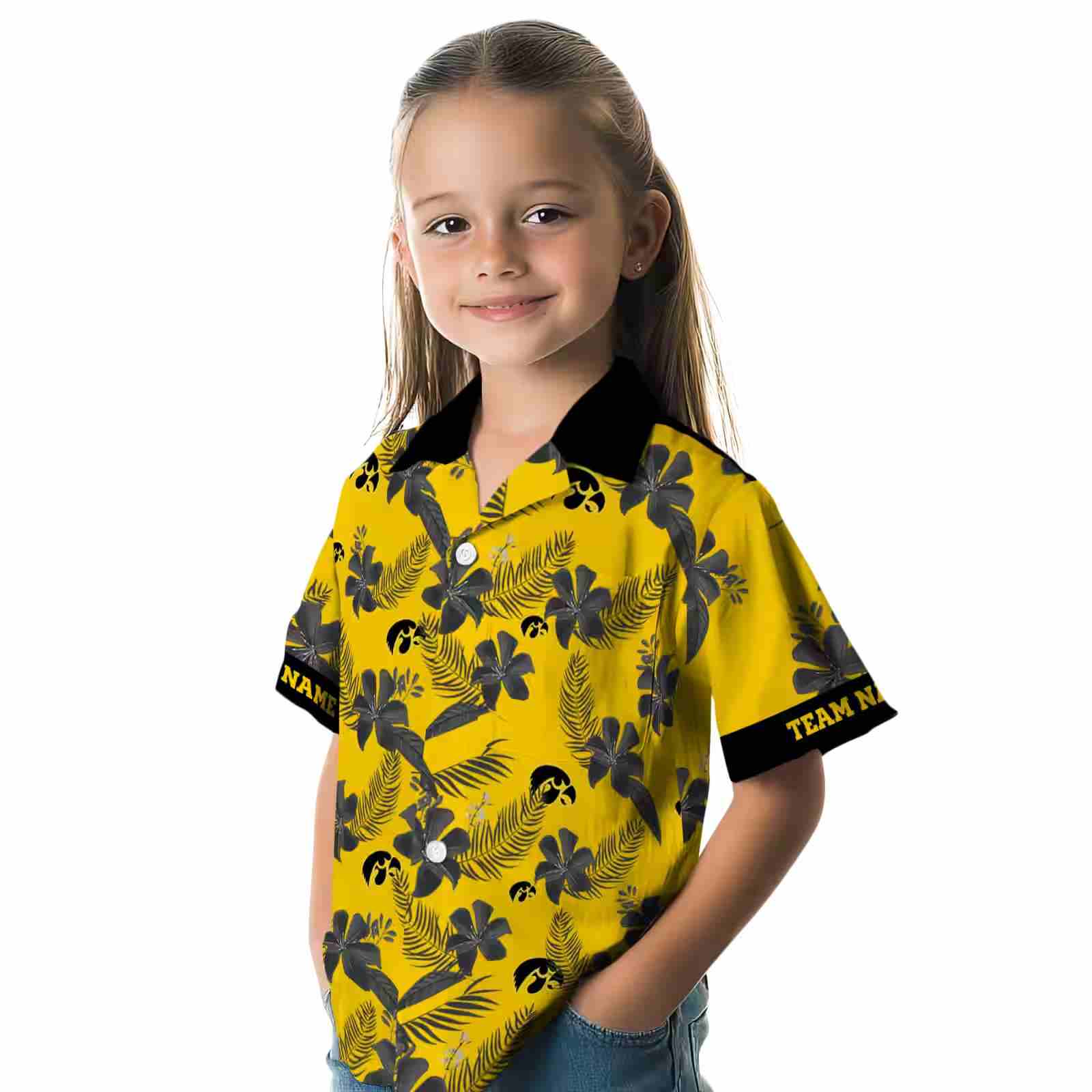 personalized iowa hawkeyes botanical print gold hawaiian shirt premium grade