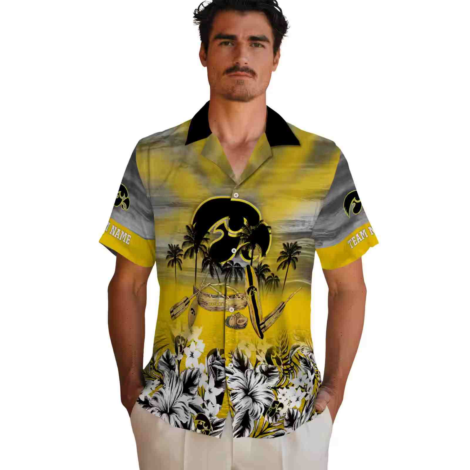 personalized iowa hawkeyes tropical canoe black hawaiian shirt fashion forward