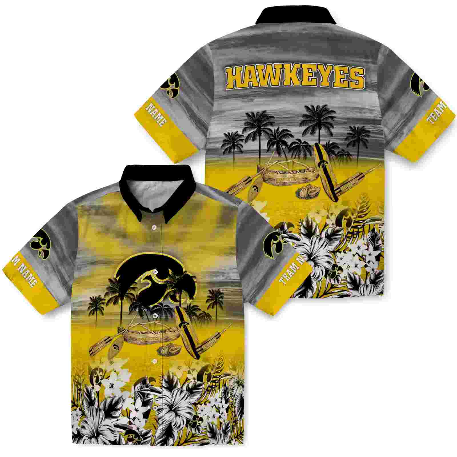 personalized iowa hawkeyes tropical canoe black hawaiian shirt high quality