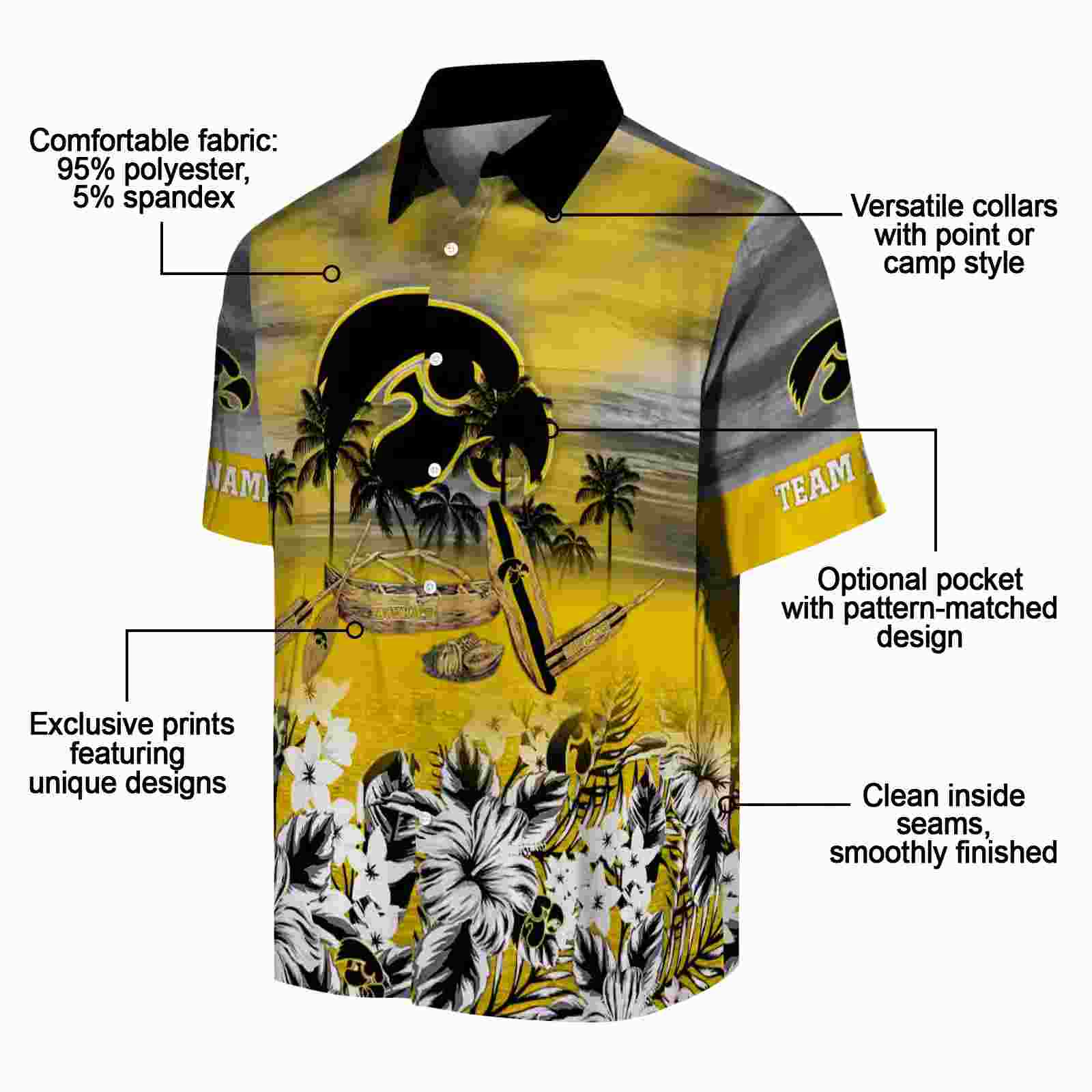 personalized iowa hawkeyes tropical canoe black hawaiian shirt new arrival